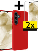 LUQ LUQ Samsung Galaxy A55 Hoesje Siliconen Met 2x Screenprotector - Rood