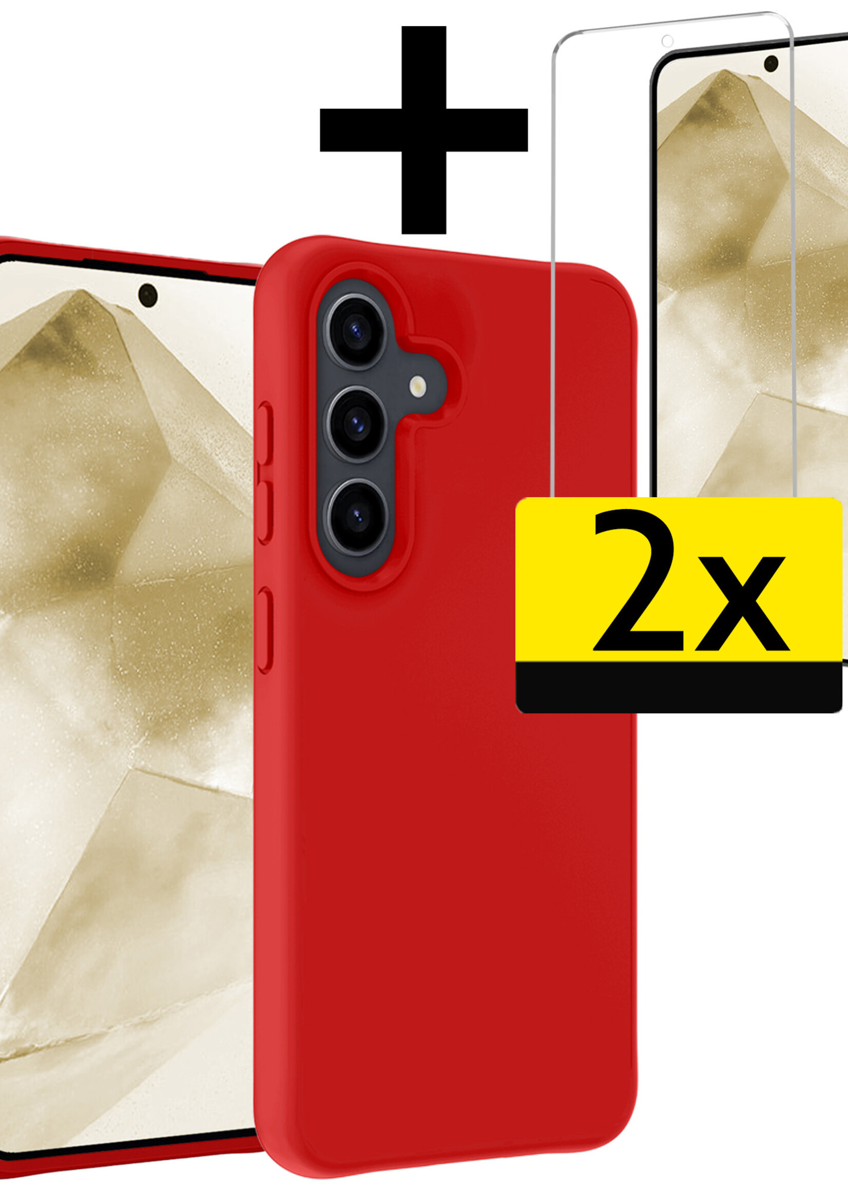 LUQ Hoesje Geschikt voor Samsung A55 Hoesje Siliconen Case Met 2x Screenprotector - Hoes Geschikt voor Samsung Galaxy A55 Hoes Siliconen - Rood