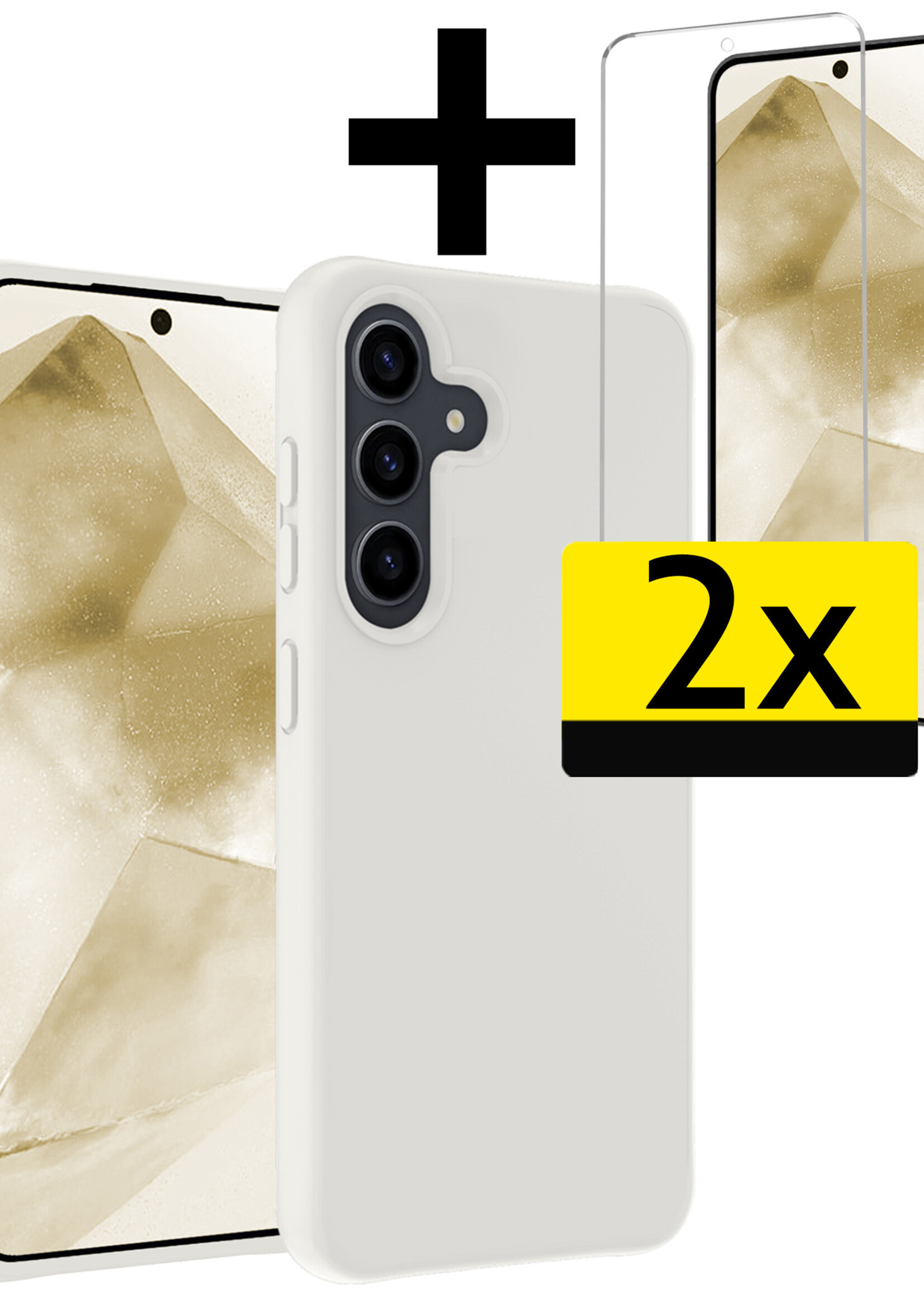 LUQ Hoesje Geschikt voor Samsung A55 Hoesje Siliconen Case Met 2x Screenprotector - Hoes Geschikt voor Samsung Galaxy A55 Hoes Siliconen - Wit