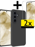 LUQ LUQ Samsung Galaxy A55 Hoesje Siliconen Met 2x Screenprotector - Zwart