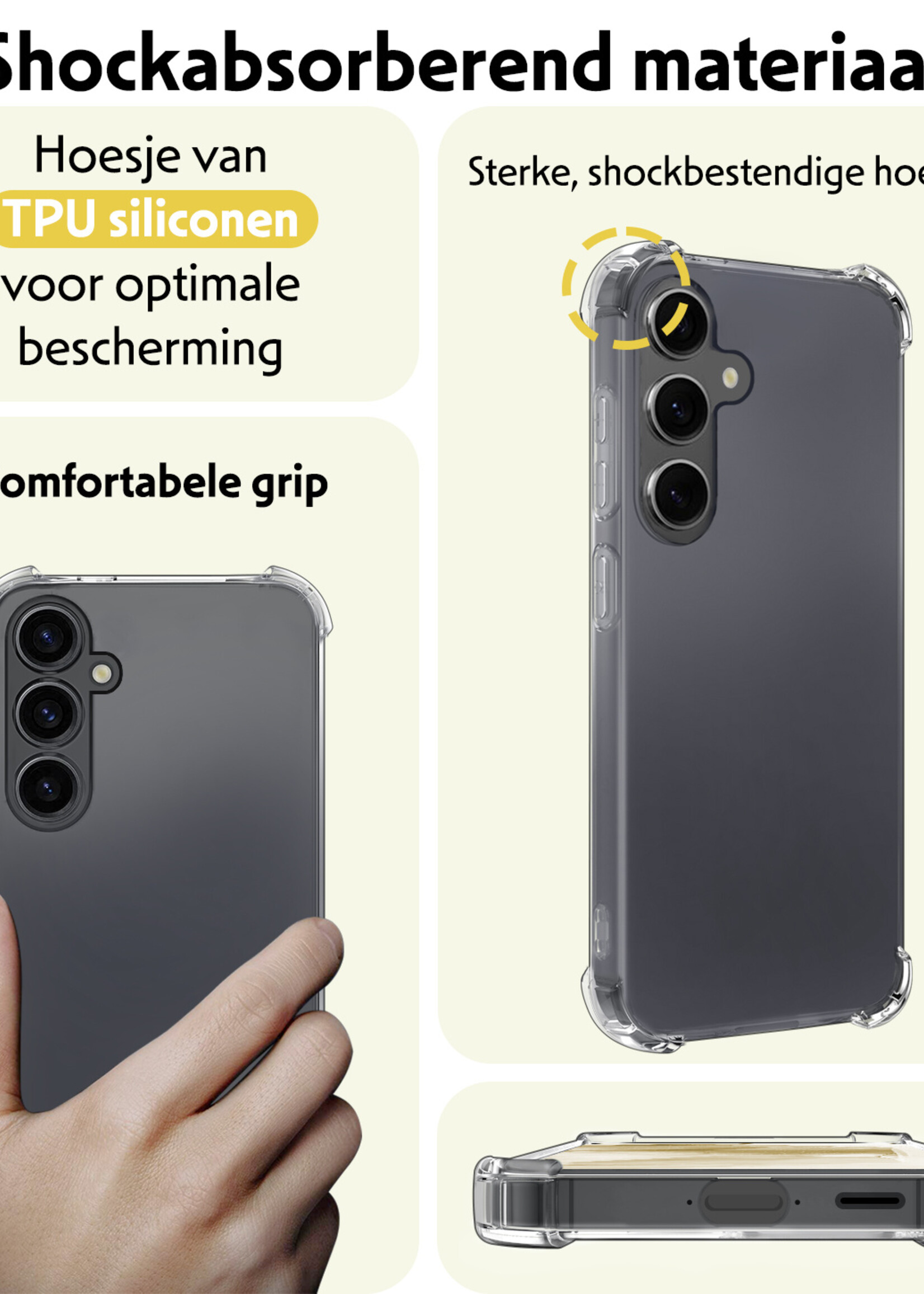LUQ Hoesje Geschikt voor Samsung A55 Hoesje Shockproof Case Siliconen Met 2x Screenprotector - Hoes Geschikt voor Samsung Galaxy A55 Hoes Cover Siliconen - Transparant