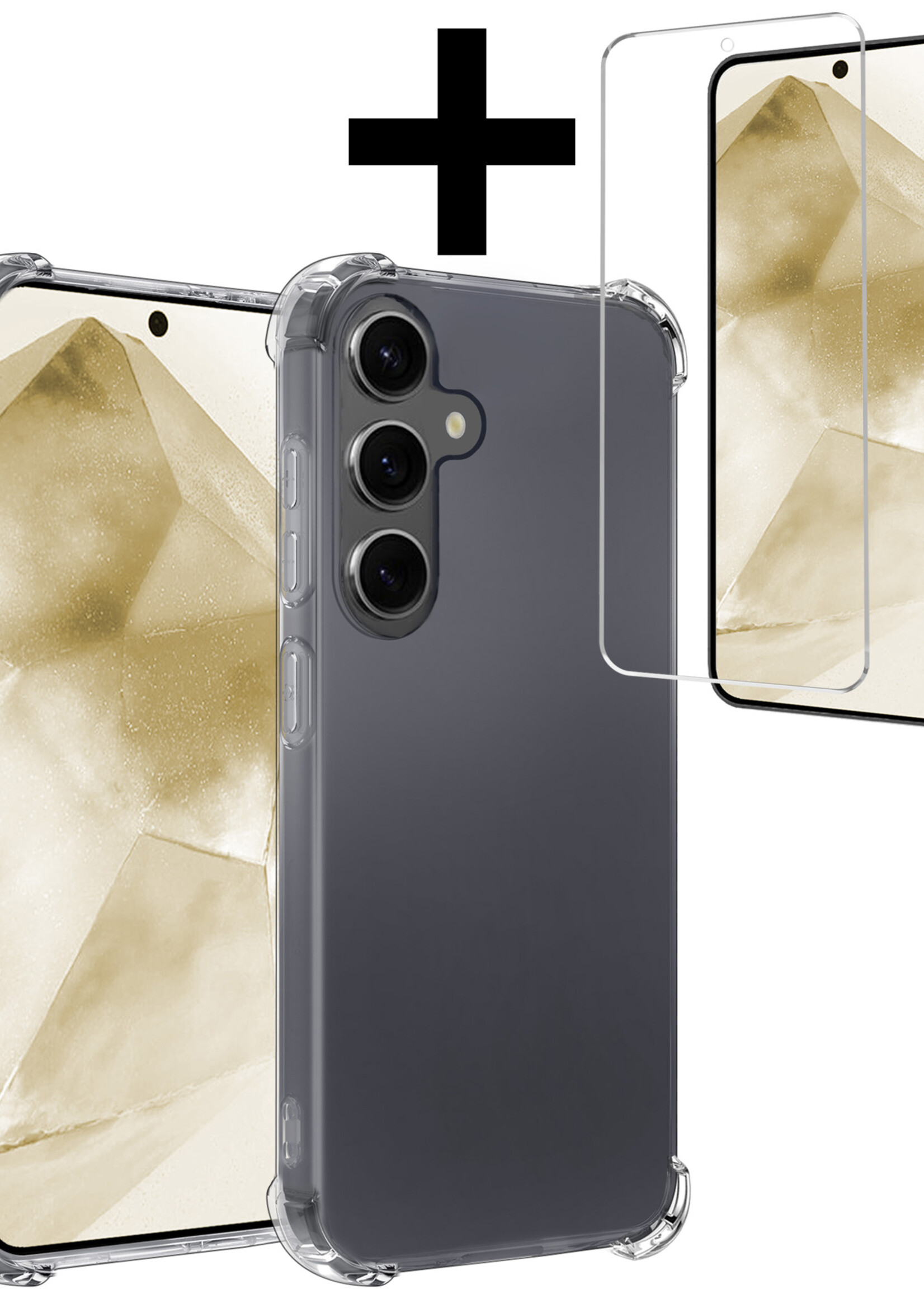 LUQ Hoesje Geschikt voor Samsung A55 Hoesje Shockproof Case Siliconen Met Screenprotector - Hoes Geschikt voor Samsung Galaxy A55 Hoes Cover Siliconen - Transparant