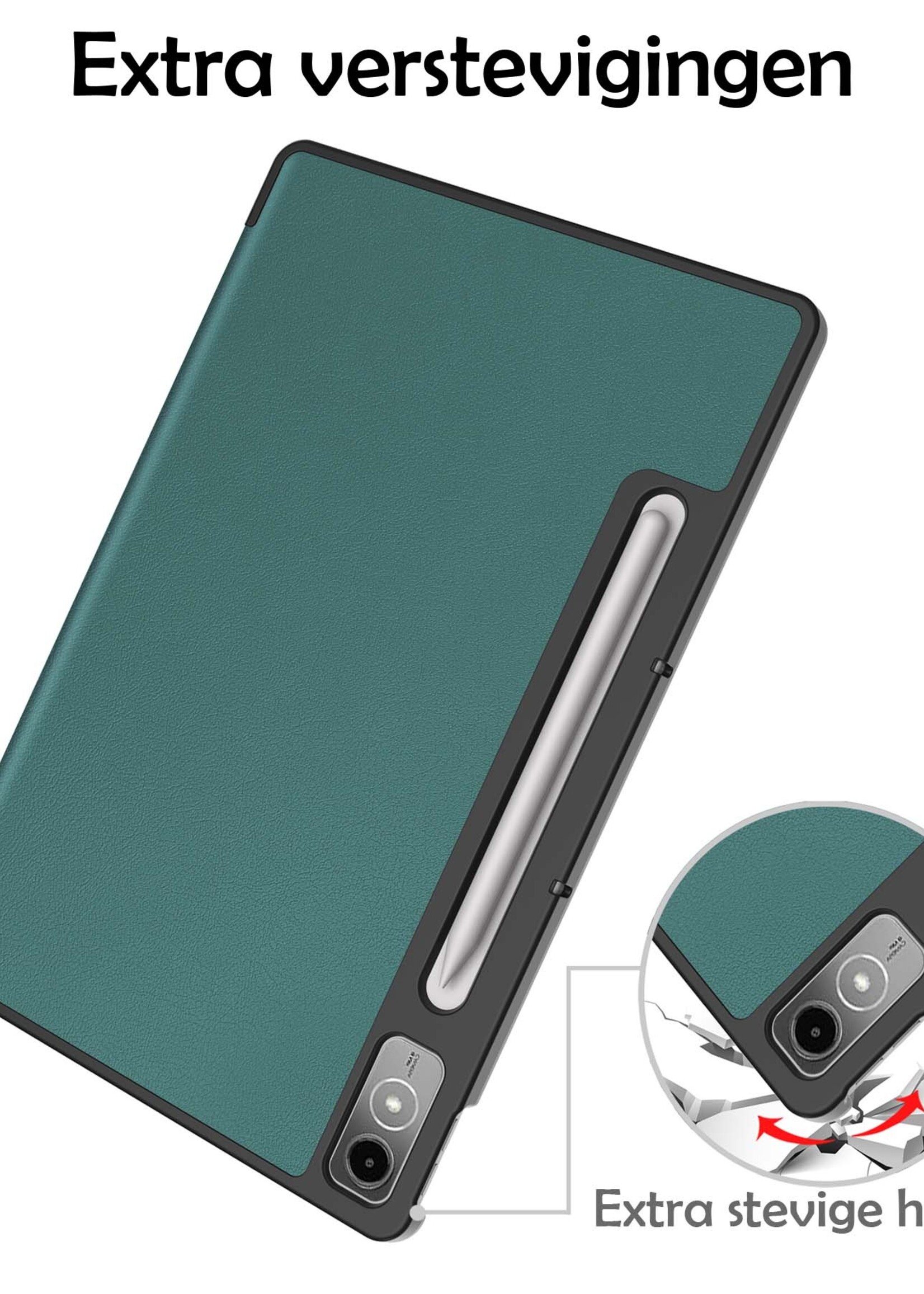 LUQ Hoes Geschikt voor Lenovo Tab P12 Hoes Luxe Hoesje Case Met Uitsparing Geschikt voor Lenovo Pen - Hoesje Geschikt voor Lenovo Tab P12 Hoes Cover - Donkergroen