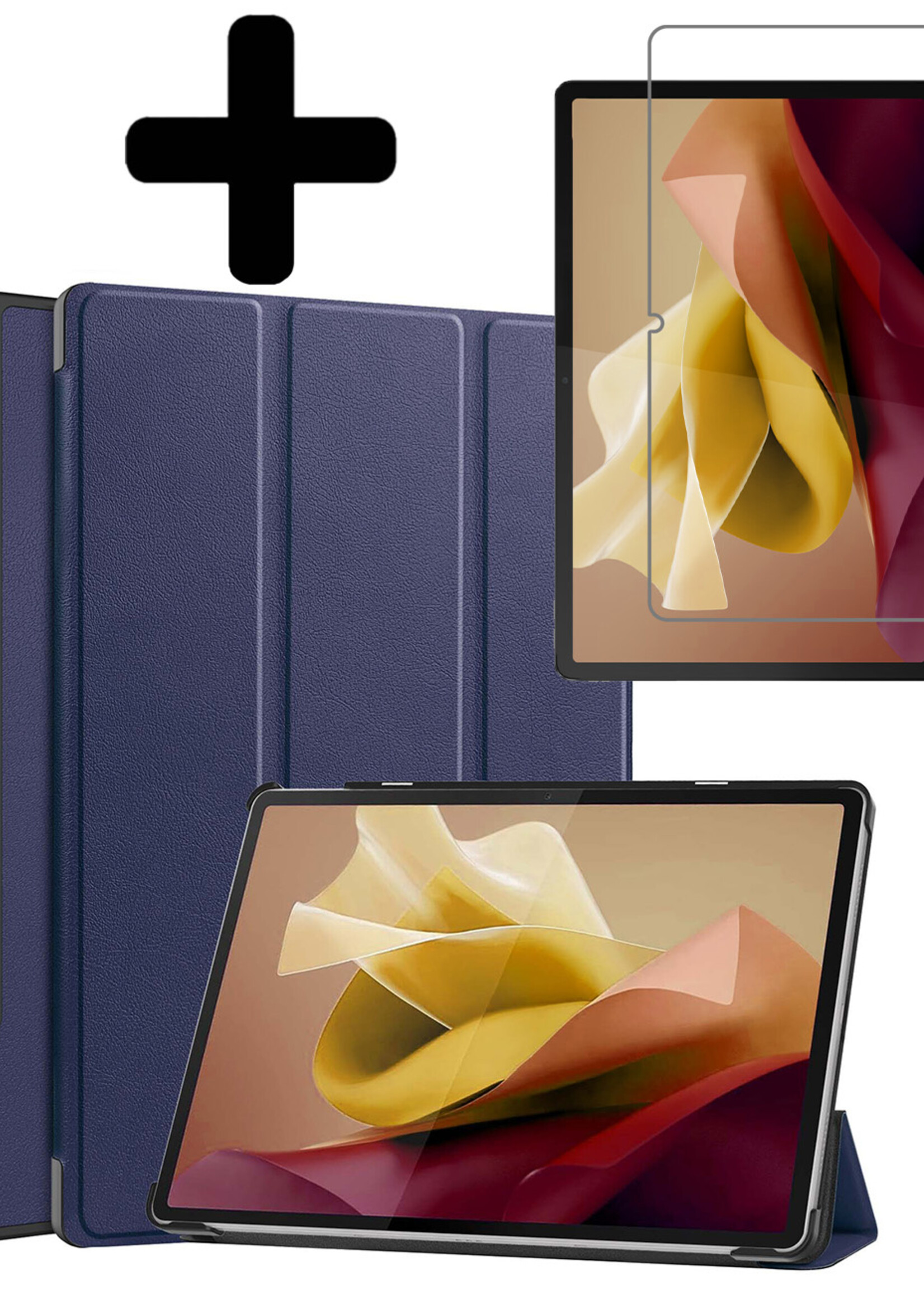 LUQ Hoes Geschikt voor Lenovo Tab P12 Hoes Luxe Hoesje Case Met Uitsparing Geschikt voor Lenovo Pen Met Screenprotector - Hoesje Geschikt voor Lenovo Tab P12 Hoes Cover - Donkerblauw