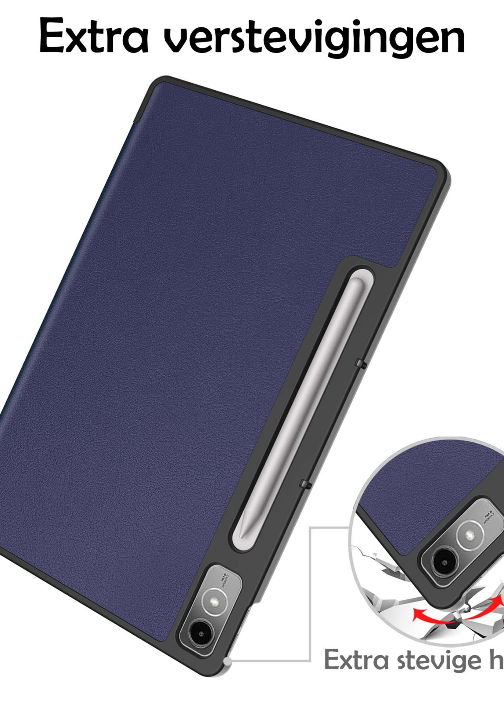 LUQ Hoes Geschikt voor Lenovo Tab P12 Hoes Luxe Hoesje Case Met Uitsparing Geschikt voor Lenovo Pen Met Screenprotector - Hoesje Geschikt voor Lenovo Tab P12 Hoes Cover - Donkerblauw