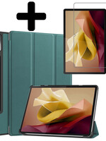 LUQ LUQ Lenovo Tab P12 Hoesje Met Uitsparing Lenovo Pen Met Screenprotector - Donkergroen