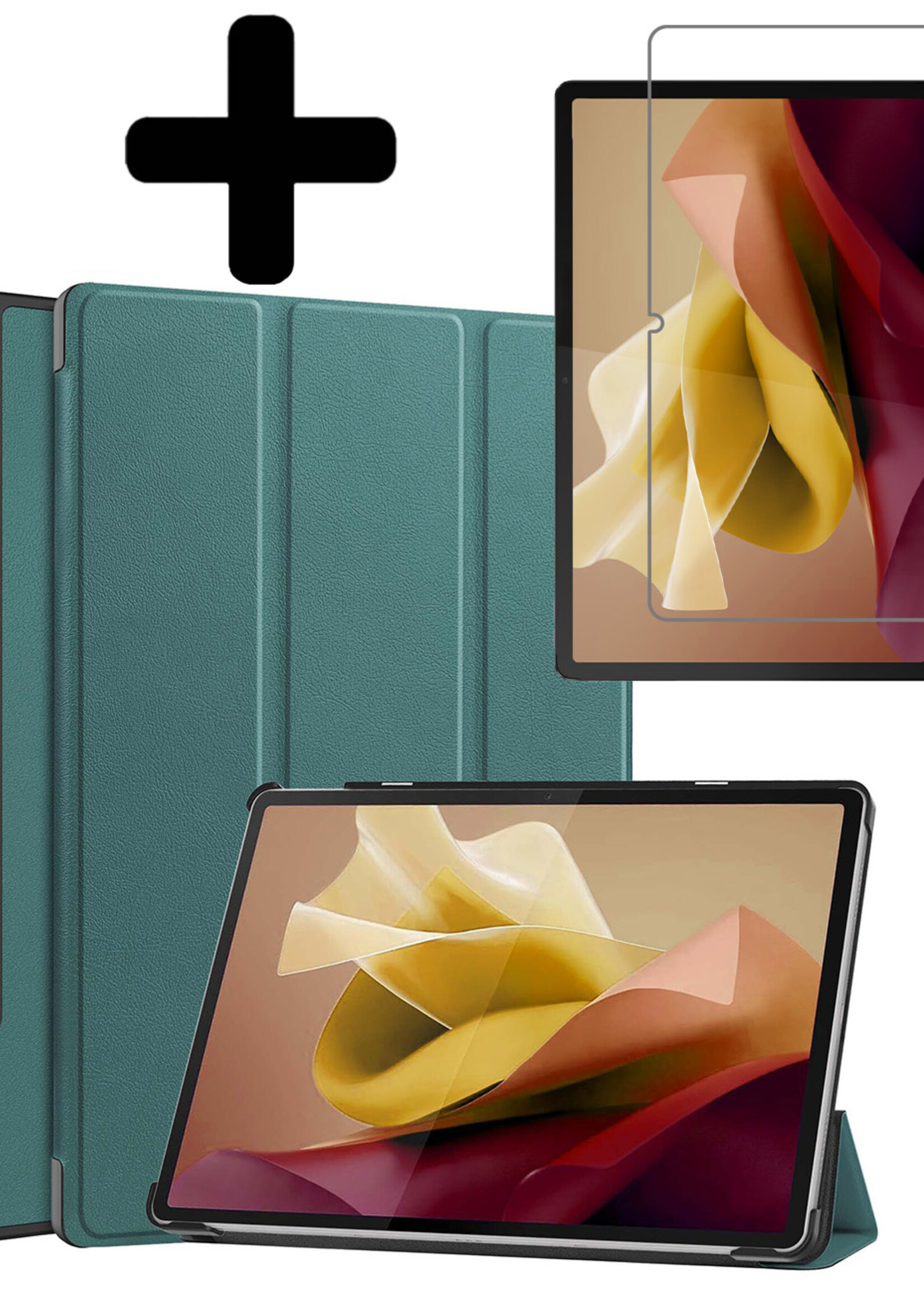 LUQ Hoes Geschikt voor Lenovo Tab P12 Hoes Luxe Hoesje Case Met Uitsparing Geschikt voor Lenovo Pen Met Screenprotector - Hoesje Geschikt voor Lenovo Tab P12 Hoes Cover - Donkergroen