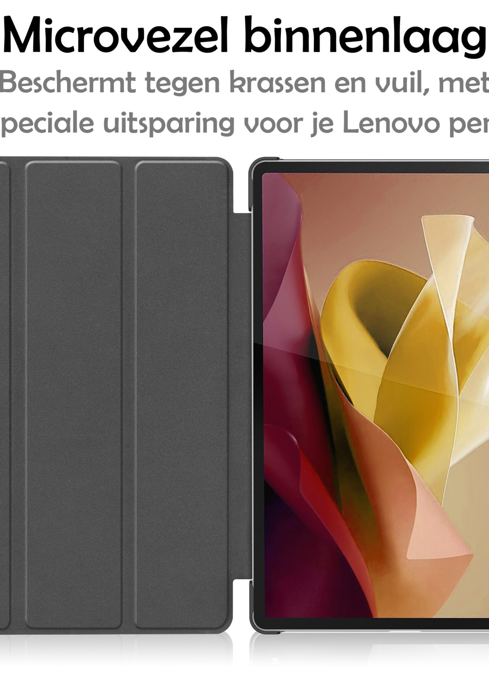 LUQ Hoes Geschikt voor Lenovo Tab P12 Hoes Luxe Hoesje Case Met Uitsparing Geschikt voor Lenovo Pen Met Screenprotector - Hoesje Geschikt voor Lenovo Tab P12 Hoes Cover - Donkergroen