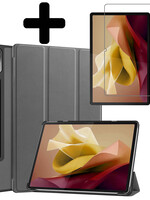 LUQ LUQ Lenovo Tab P12 Hoesje Met Uitsparing Lenovo Pen Met Screenprotector - Grijs