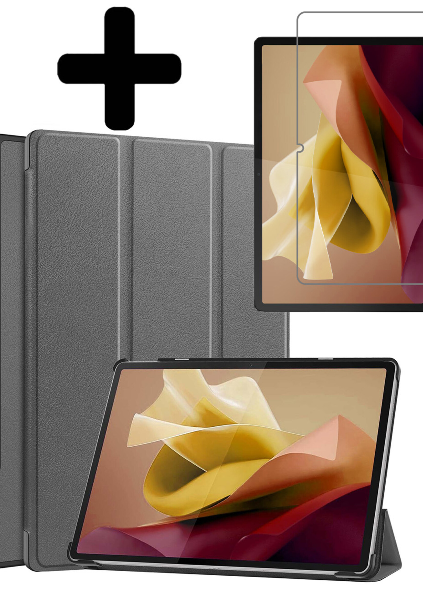 LUQ Hoes Geschikt voor Lenovo Tab P12 Hoes Luxe Hoesje Case Met Uitsparing Geschikt voor Lenovo Pen Met Screenprotector - Hoesje Geschikt voor Lenovo Tab P12 Hoes Cover - Grijs