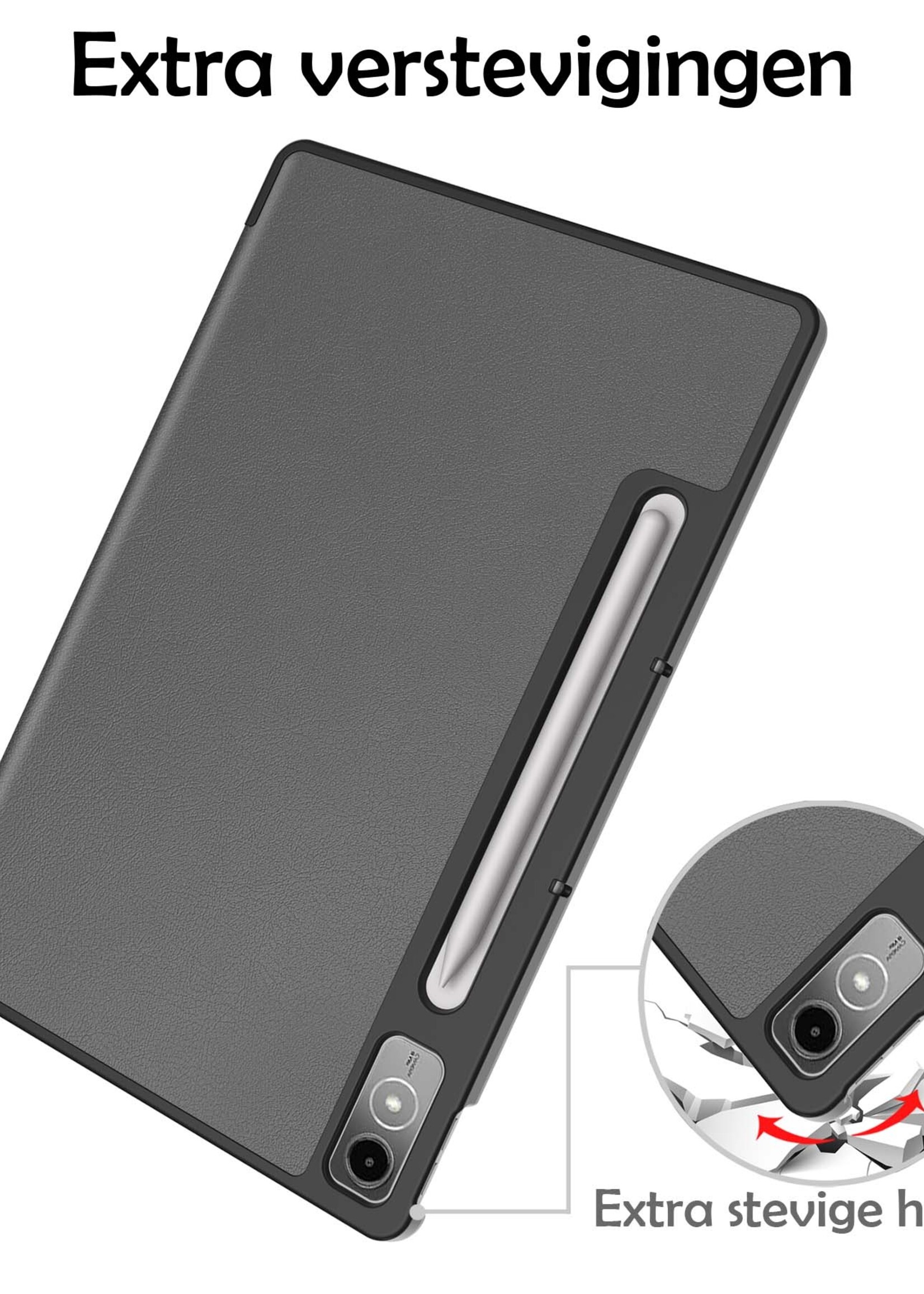 LUQ Hoes Geschikt voor Lenovo Tab P12 Hoes Luxe Hoesje Case Met Uitsparing Geschikt voor Lenovo Pen Met Screenprotector - Hoesje Geschikt voor Lenovo Tab P12 Hoes Cover - Grijs