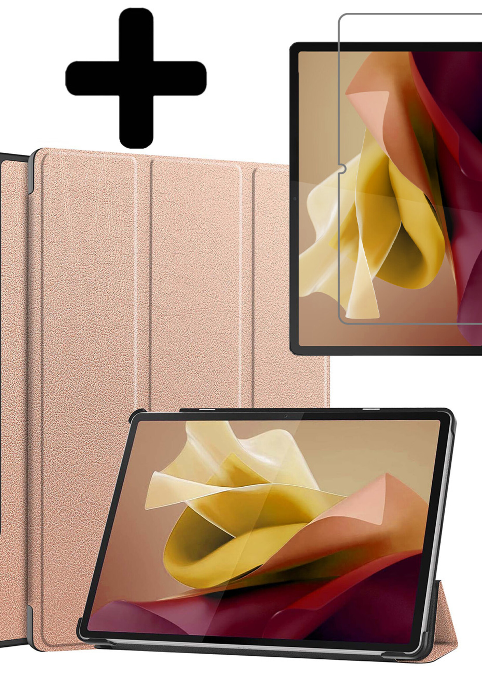 LUQ Hoes Geschikt voor Lenovo Tab P12 Hoes Luxe Hoesje Case Met Uitsparing Geschikt voor Lenovo Pen Met Screenprotector - Hoesje Geschikt voor Lenovo Tab P12 Hoes Cover - Rosé goud