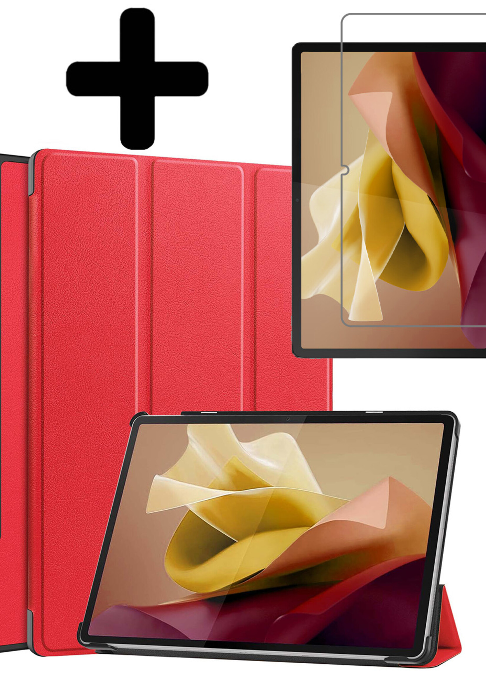 LUQ Hoes Geschikt voor Lenovo Tab P12 Hoes Luxe Hoesje Case Met Uitsparing Geschikt voor Lenovo Pen Met Screenprotector - Hoesje Geschikt voor Lenovo Tab P12 Hoes Cover - Rood