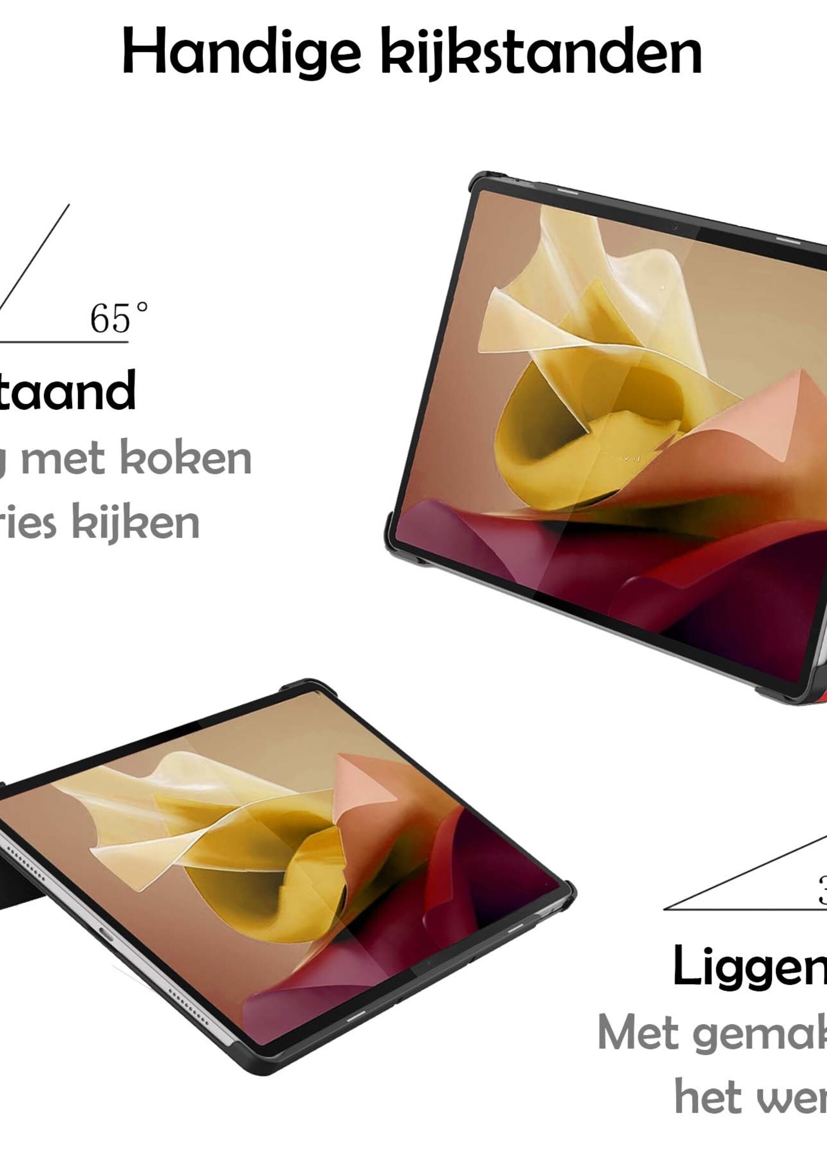 LUQ Hoes Geschikt voor Lenovo Tab P12 Hoes Luxe Hoesje Case Met Uitsparing Geschikt voor Lenovo Pen Met Screenprotector - Hoesje Geschikt voor Lenovo Tab P12 Hoes Cover - Rood