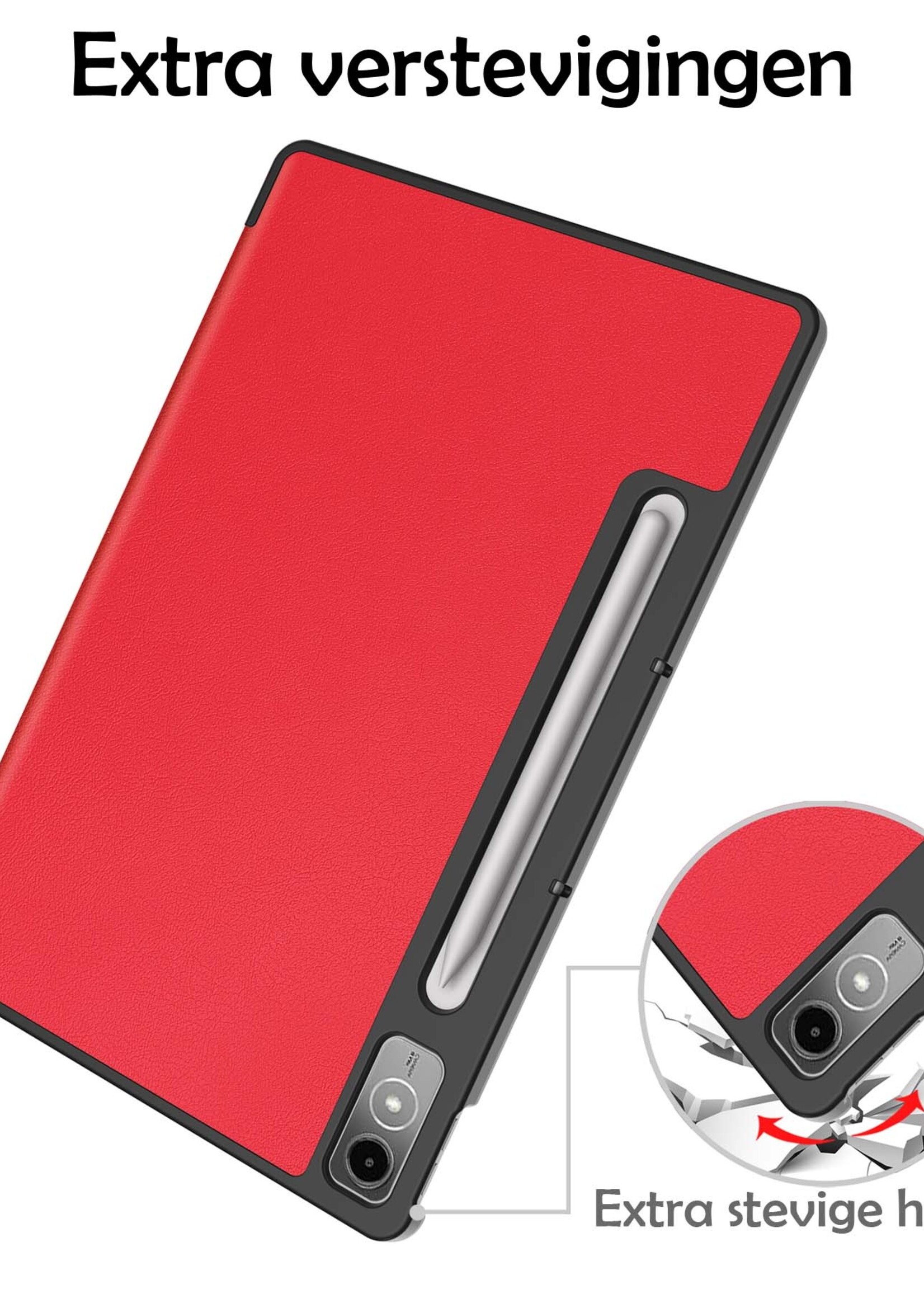 LUQ Hoes Geschikt voor Lenovo Tab P12 Hoes Luxe Hoesje Case Met Uitsparing Geschikt voor Lenovo Pen Met Screenprotector - Hoesje Geschikt voor Lenovo Tab P12 Hoes Cover - Rood