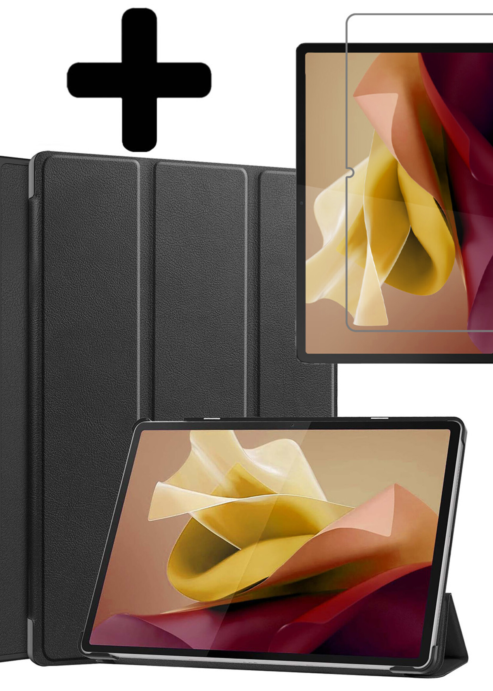 LUQ Hoes Geschikt voor Lenovo Tab P12 Hoes Luxe Hoesje Case Met Uitsparing Geschikt voor Lenovo Pen Met Screenprotector - Hoesje Geschikt voor Lenovo Tab P12 Hoes Cover - Zwart