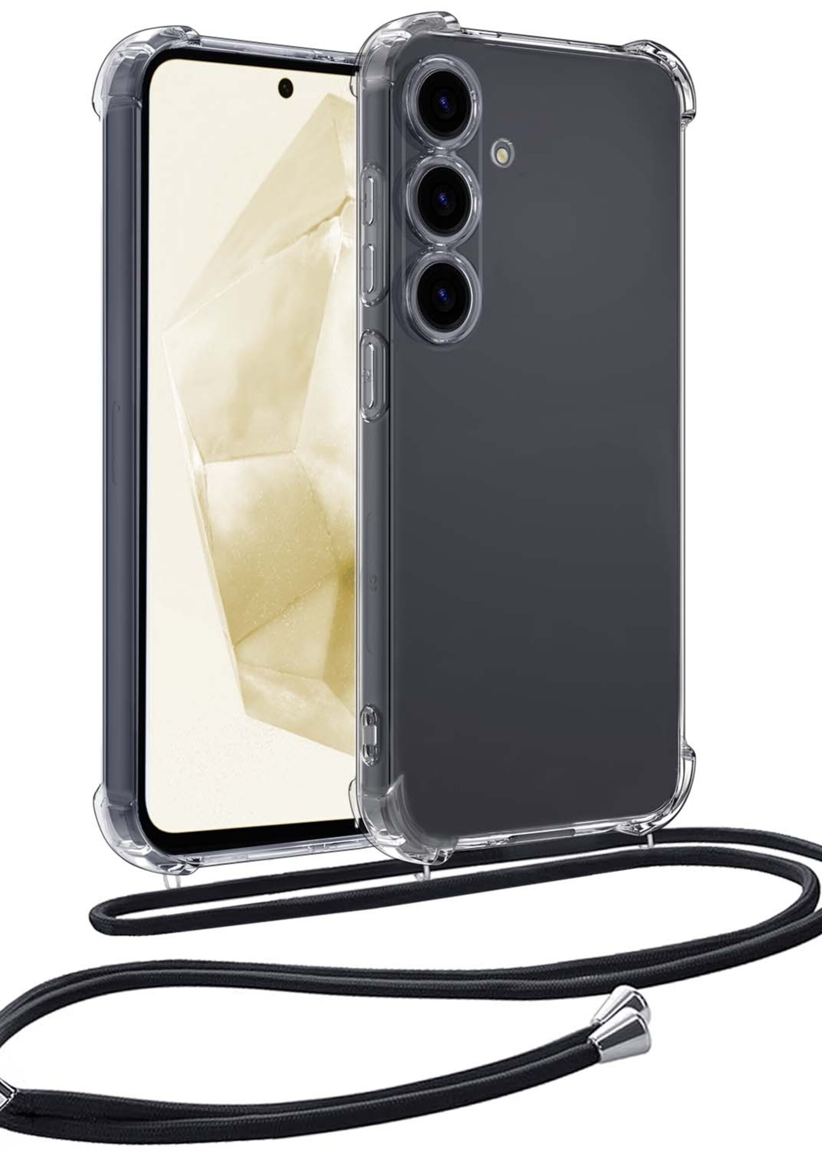 LUQ Hoesje Geschikt voor Samsung A35 Hoesje Shockproof Case Siliconen Hoes Met Koord - Transparant