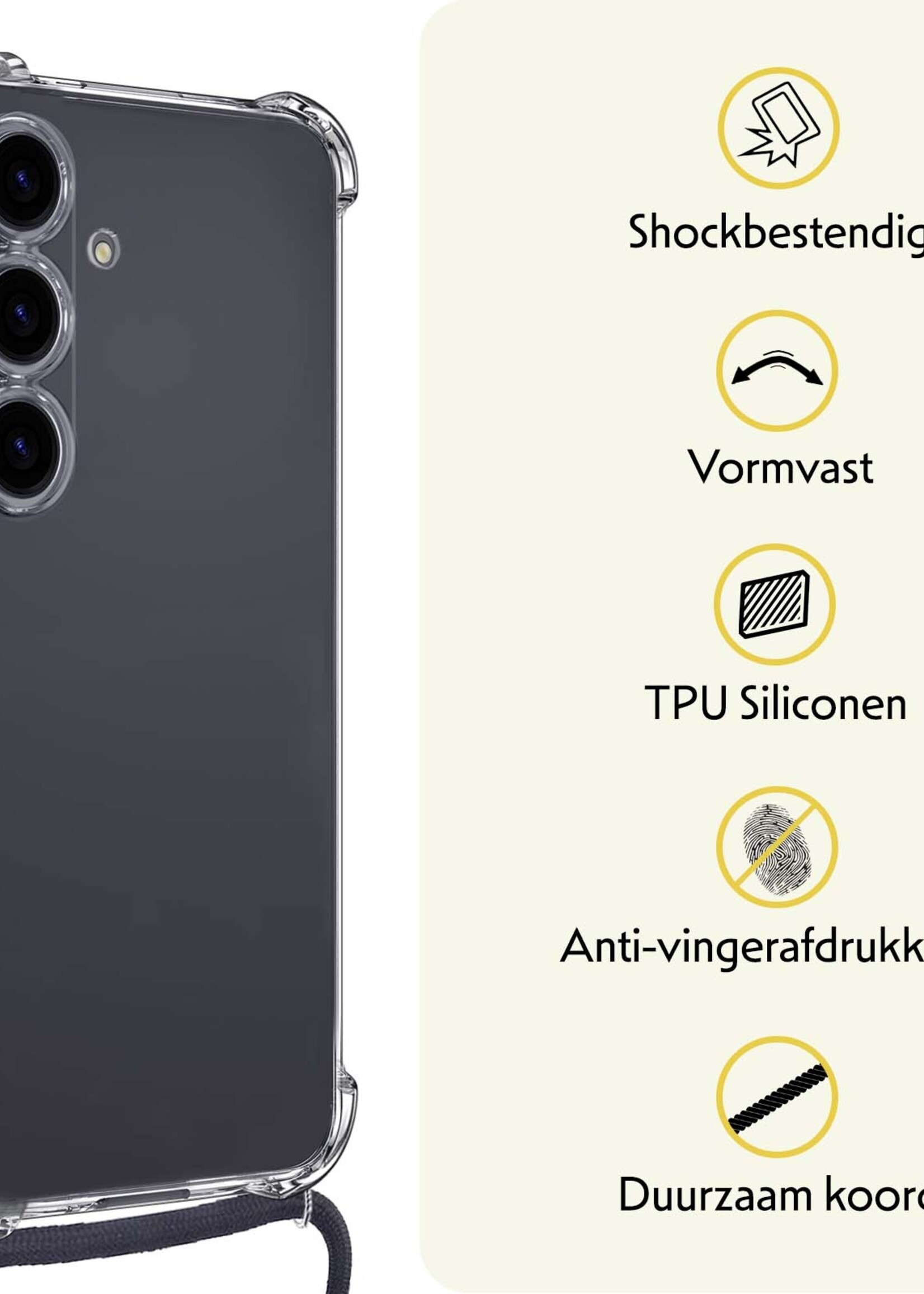 LUQ Hoesje Geschikt voor Samsung A35 Hoesje Shockproof Case Siliconen Hoes Met Koord - Transparant