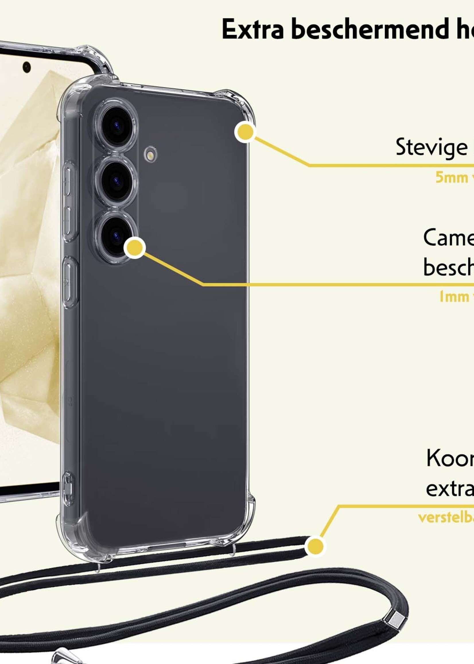 LUQ Hoesje Geschikt voor Samsung A35 Hoesje Shockproof Case Siliconen Hoes Met Koord - Transparant