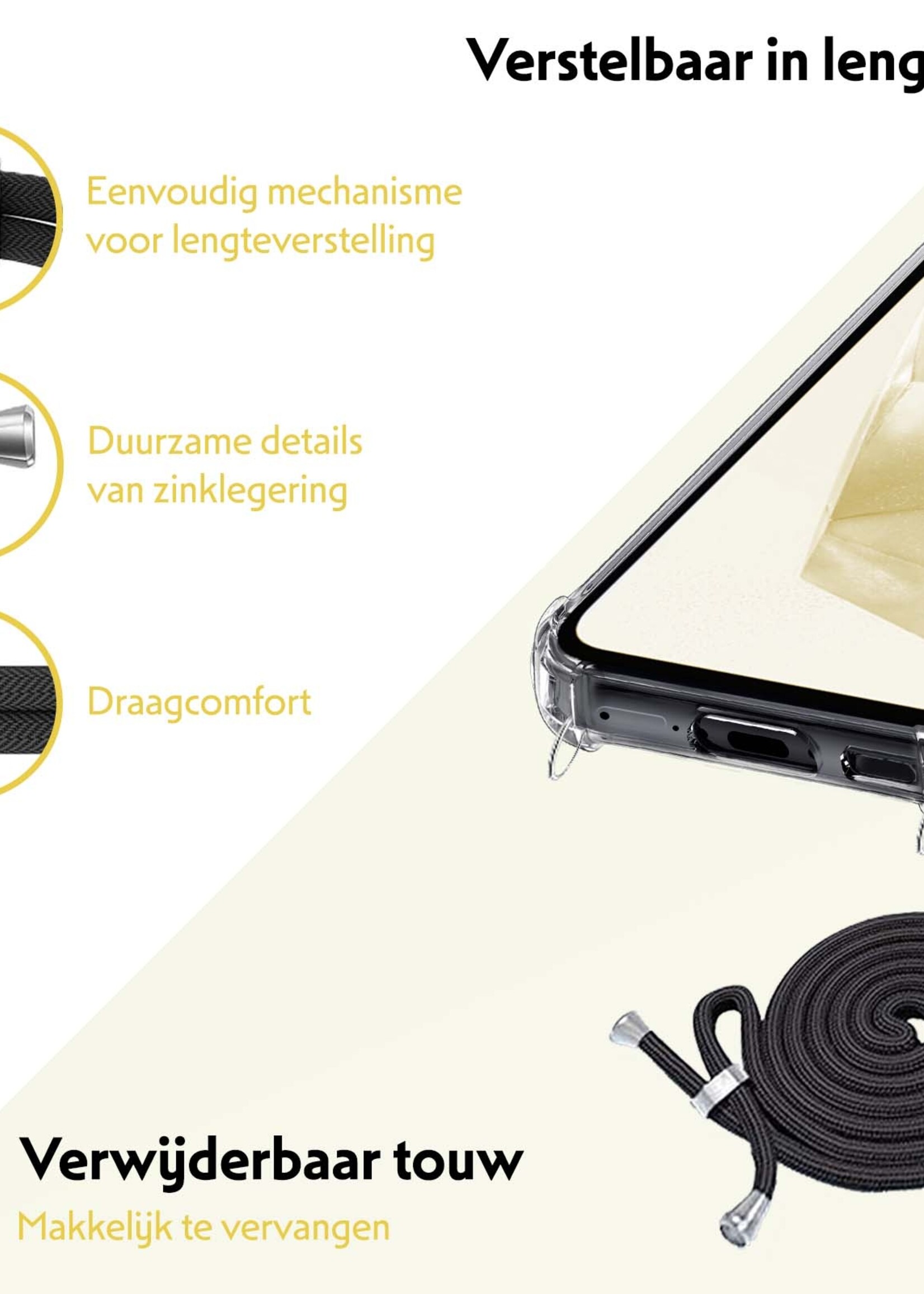 LUQ Hoesje Geschikt voor Samsung A35 Hoesje Shockproof Case Siliconen Hoes Met Koord - Transparant