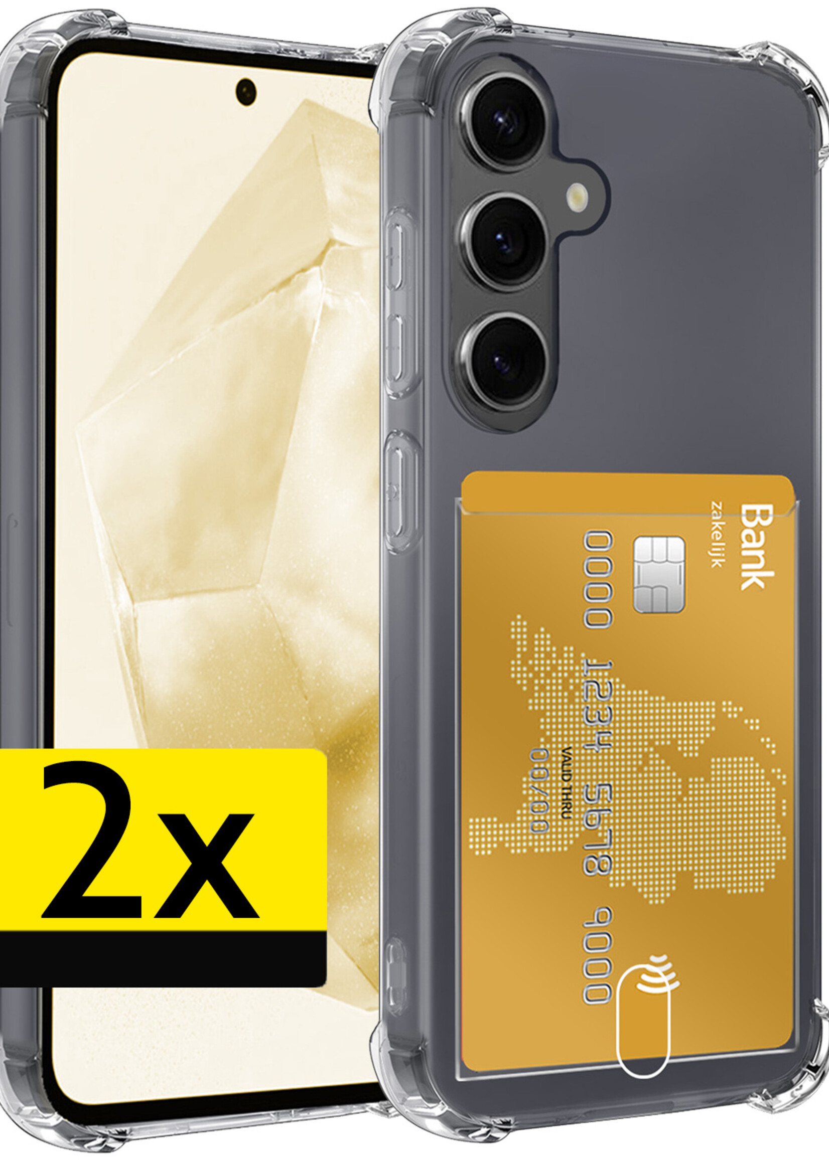 LUQ Hoesje Geschikt voor Samsung A35 Hoesje Case Pashouder Cover Siliconen - Hoes Geschikt voor Samsung Galaxy A35 5G Hoesje Met Kaarthouder - Transparant - 2 Stuks