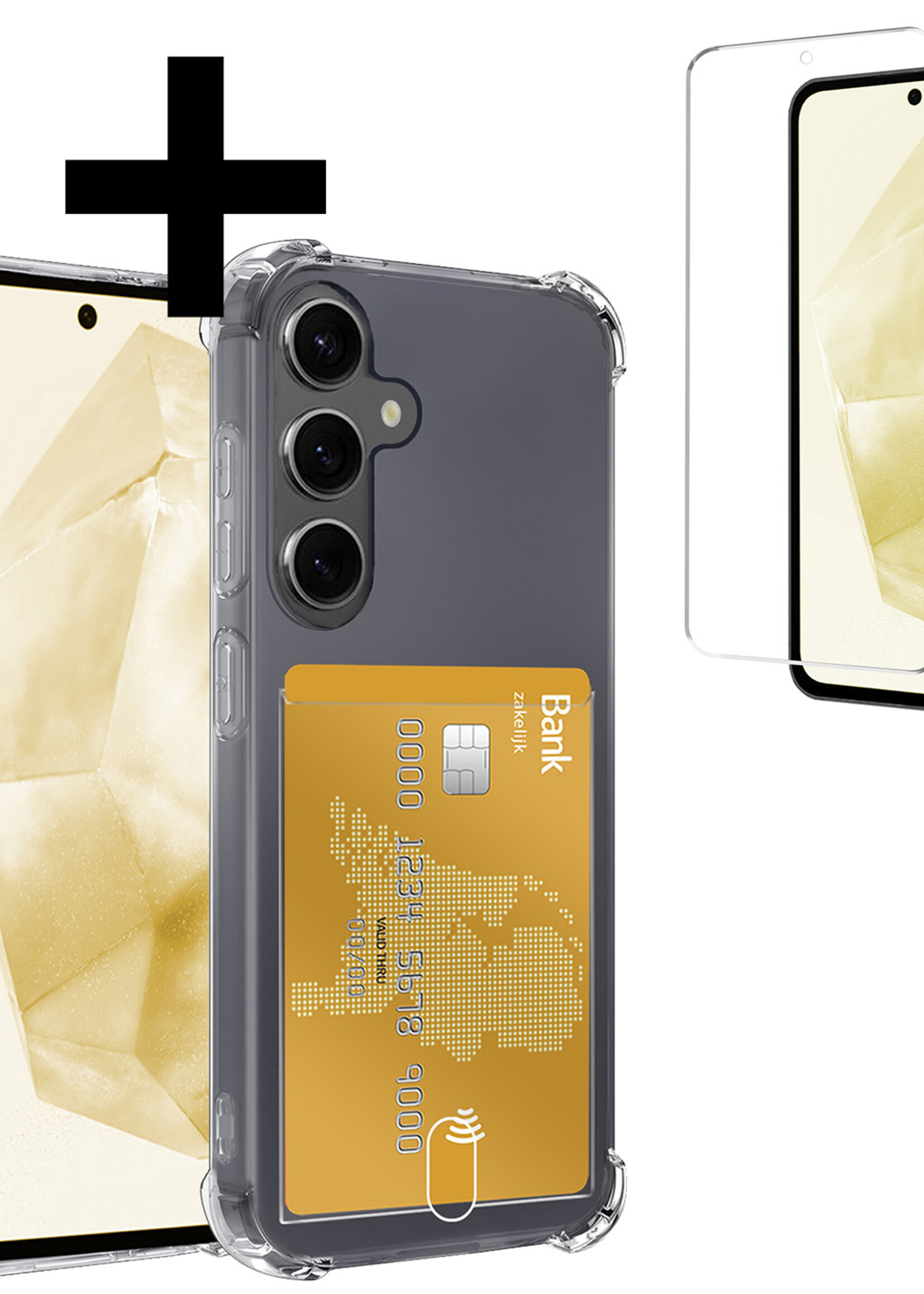 LUQ Hoesje Geschikt voor Samsung A35 Hoesje Case Pashouder Cover Siliconen Met Screenprotector - Hoes Geschikt voor Samsung Galaxy A35 5G Hoesje Met Kaarthouder- Transparant