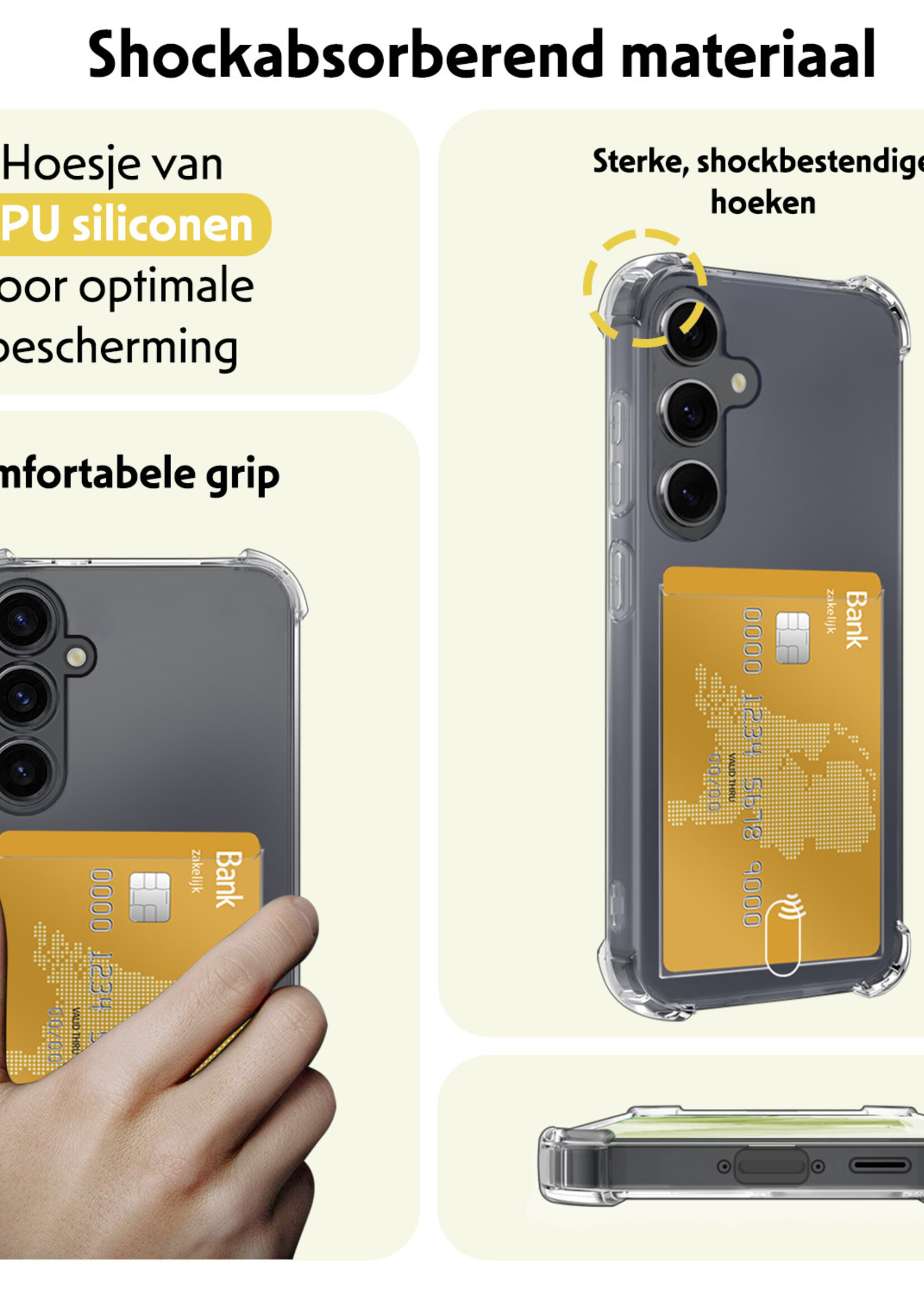 LUQ Hoesje Geschikt voor Samsung A35 Hoesje Case Pashouder Cover Siliconen Met Screenprotector - Hoes Geschikt voor Samsung Galaxy A35 5G Hoesje Met Kaarthouder- Transparant