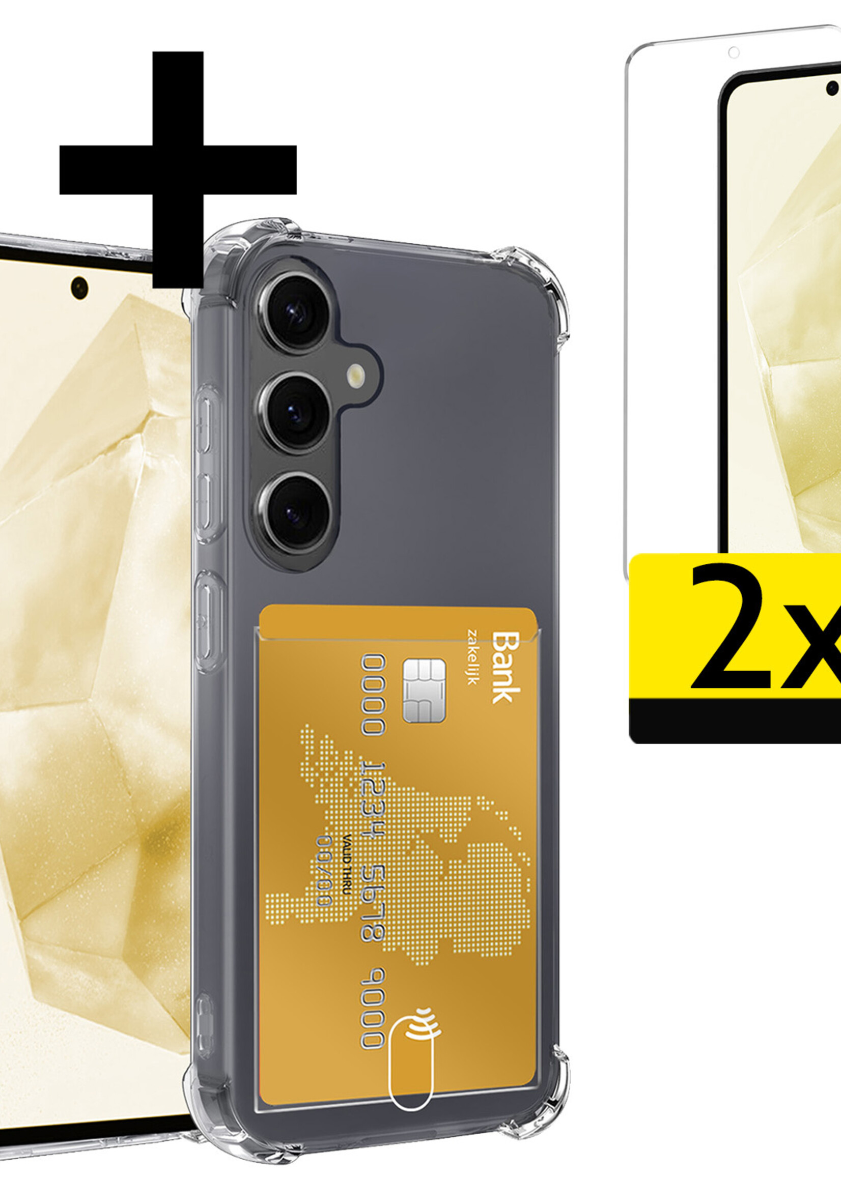 LUQ Hoesje Geschikt voor Samsung A35 Hoesje Case Pashouder Cover Siliconen Met 2x Screenprotector - Hoes Geschikt voor Samsung Galaxy A35 5G Hoesje Met Kaarthouder- Transparant