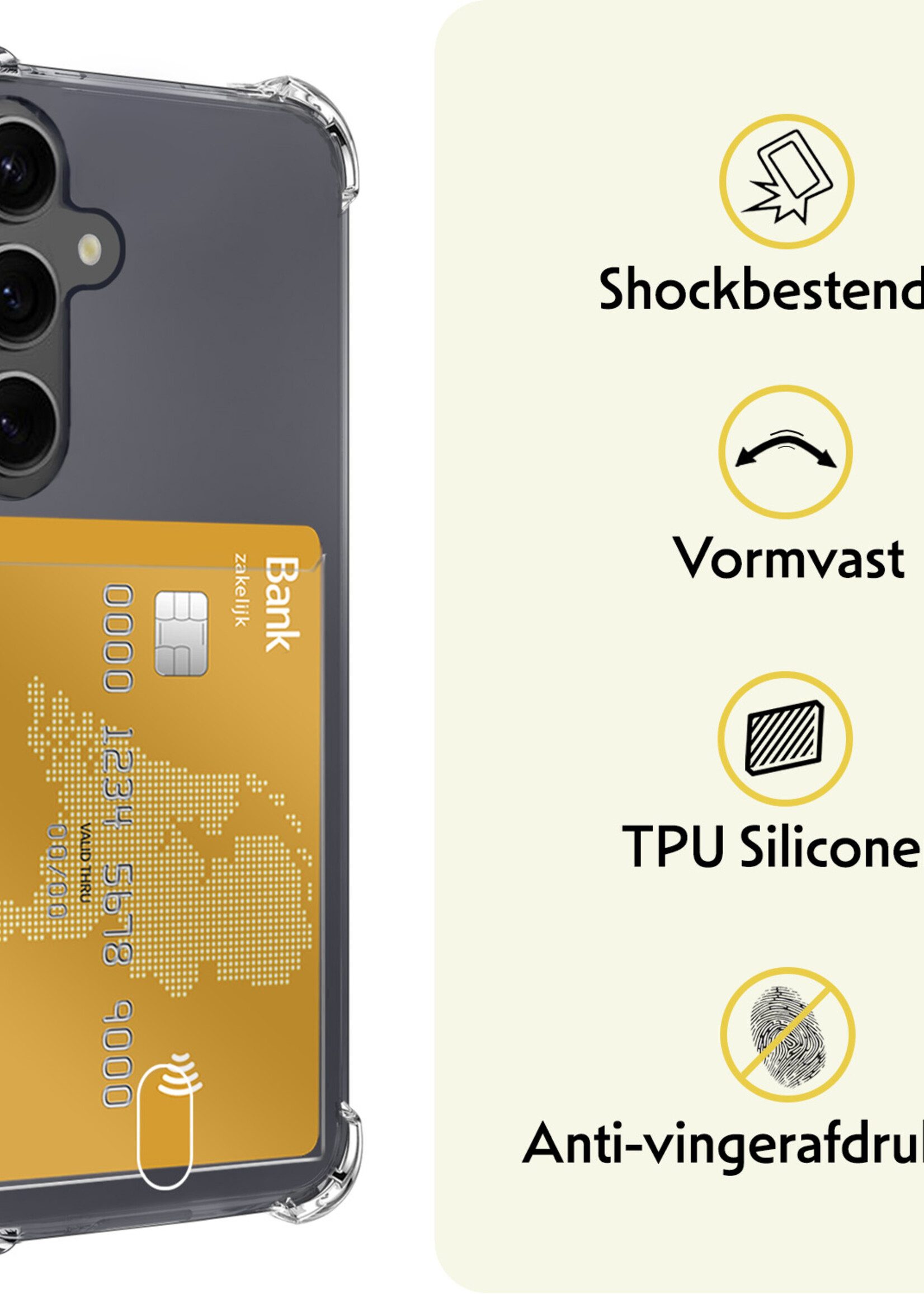LUQ Hoesje Geschikt voor Samsung A35 Hoesje Case Pashouder Cover Siliconen Met 2x Screenprotector - Hoes Geschikt voor Samsung Galaxy A35 5G Hoesje Met Kaarthouder- Transparant