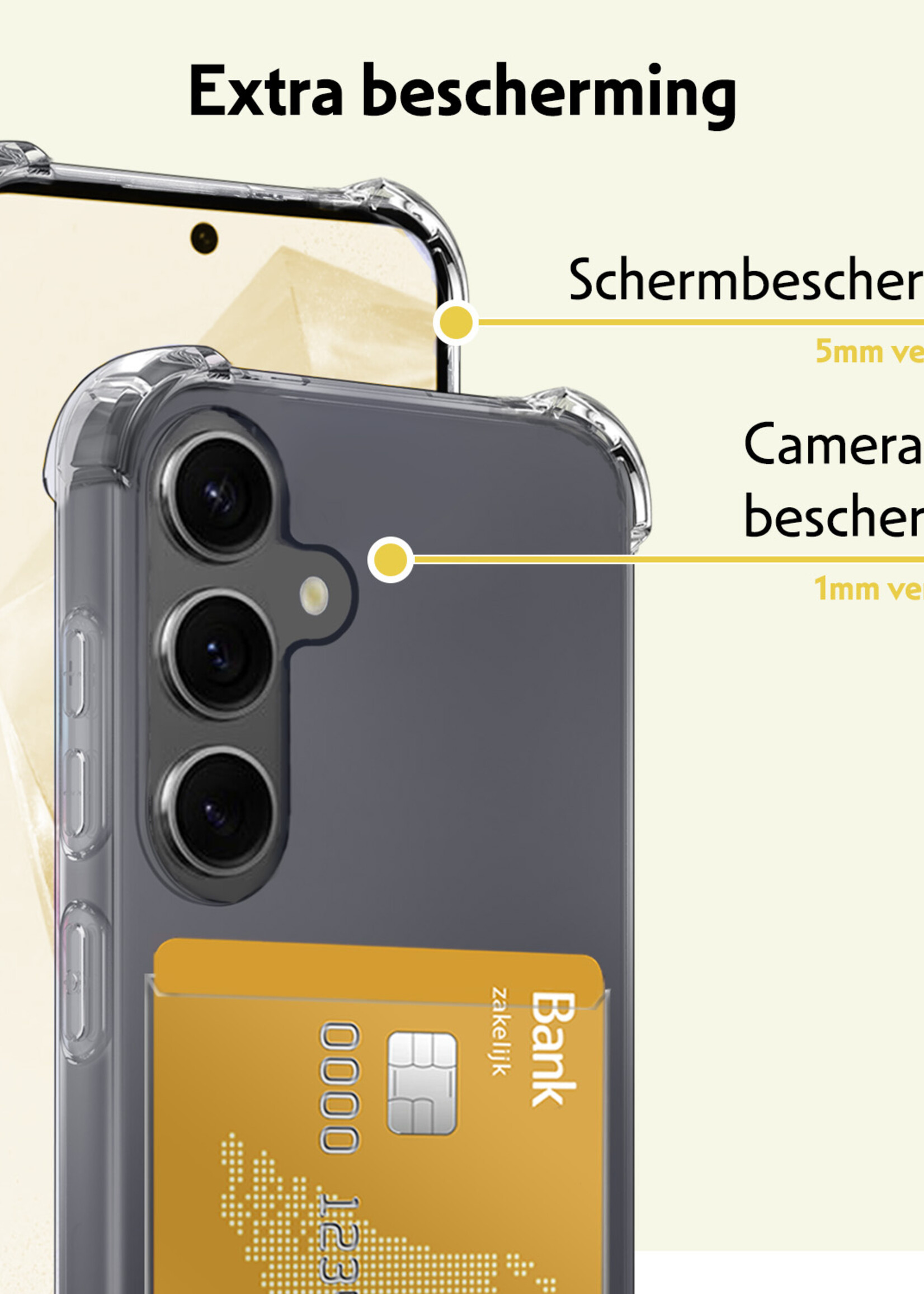 LUQ Hoesje Geschikt voor Samsung A35 Hoesje Case Pashouder Cover Siliconen Met 2x Screenprotector - Hoes Geschikt voor Samsung Galaxy A35 5G Hoesje Met Kaarthouder- Transparant