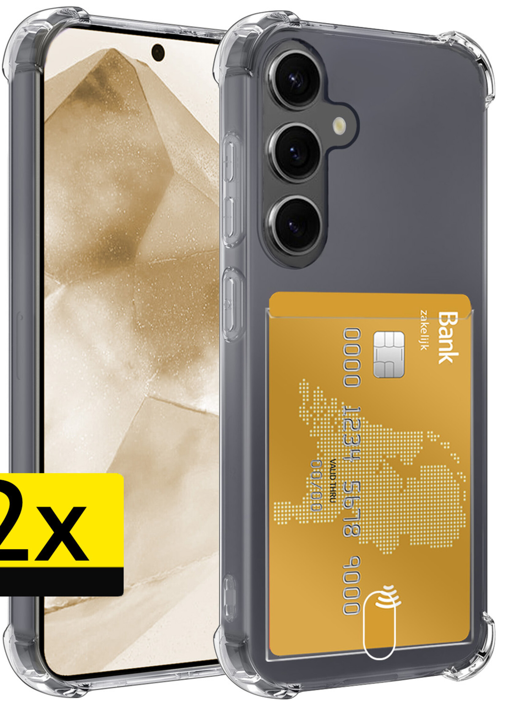 LUQ Hoesje Geschikt voor Samsung A55 Hoesje Case Pashouder Cover Siliconen - Hoes Geschikt voor Samsung Galaxy A55 Hoesje Met Kaarthouder - Transparant - 2 Stuks