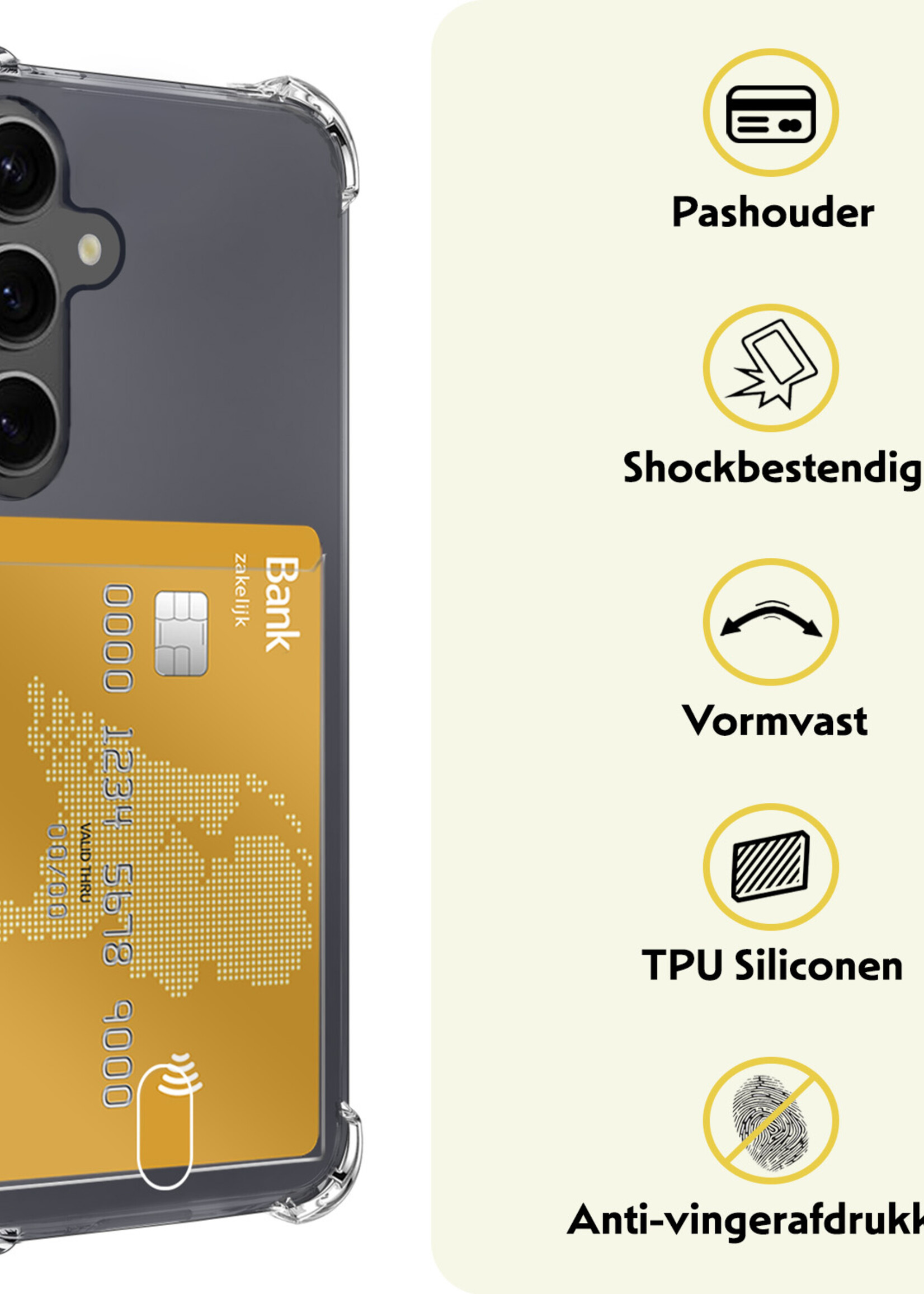 LUQ Hoesje Geschikt voor Samsung A55 Hoesje Case Pashouder Cover Siliconen Met 2x Screenprotector - Hoes Geschikt voor Samsung Galaxy A55 Hoesje Met Kaarthouder- Transparant