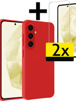 LUQ LUQ Samsung Galaxy A35 Hoesje Siliconen Met 2x Screenprotector - Rood