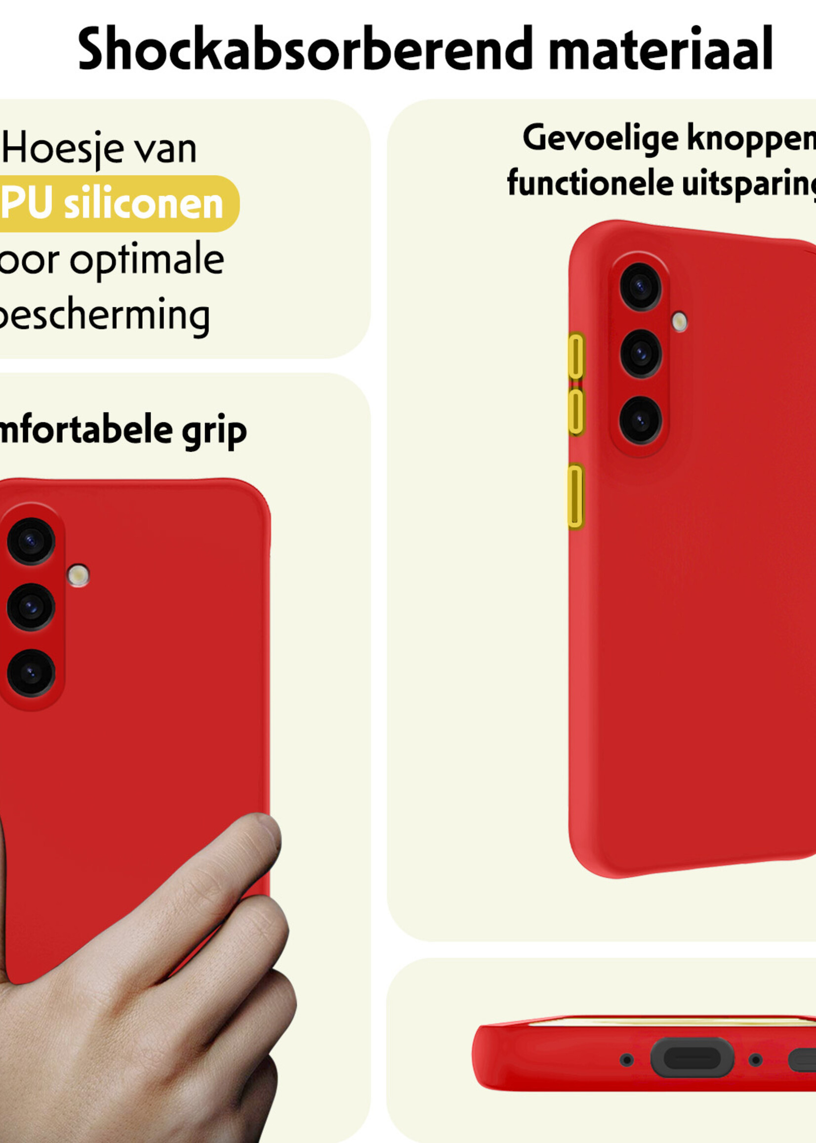 LUQ Hoesje Geschikt voor Samsung A35 Hoesje Siliconen Case Met 2x Screenprotector - Hoes Geschikt voor Samsung Galaxy A35 5G Hoes Siliconen - Rood