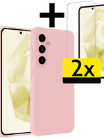 LUQ LUQ Samsung Galaxy A35 Hoesje Siliconen Met 2x Screenprotector - Lichtroze