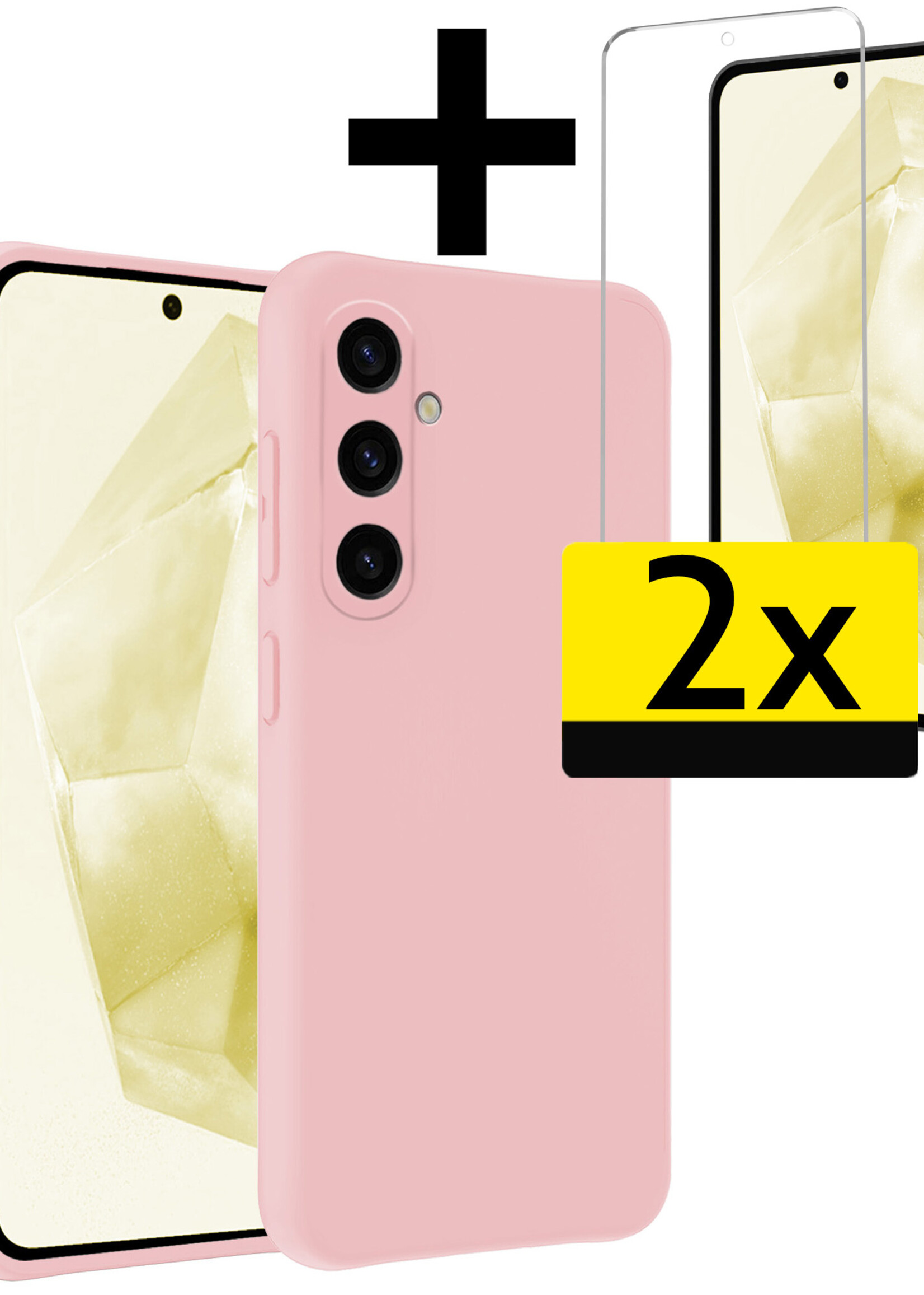 LUQ Hoesje Geschikt voor Samsung A35 Hoesje Siliconen Case Met 2x Screenprotector - Hoes Geschikt voor Samsung Galaxy A35 5G Hoes Siliconen - Lichtroze