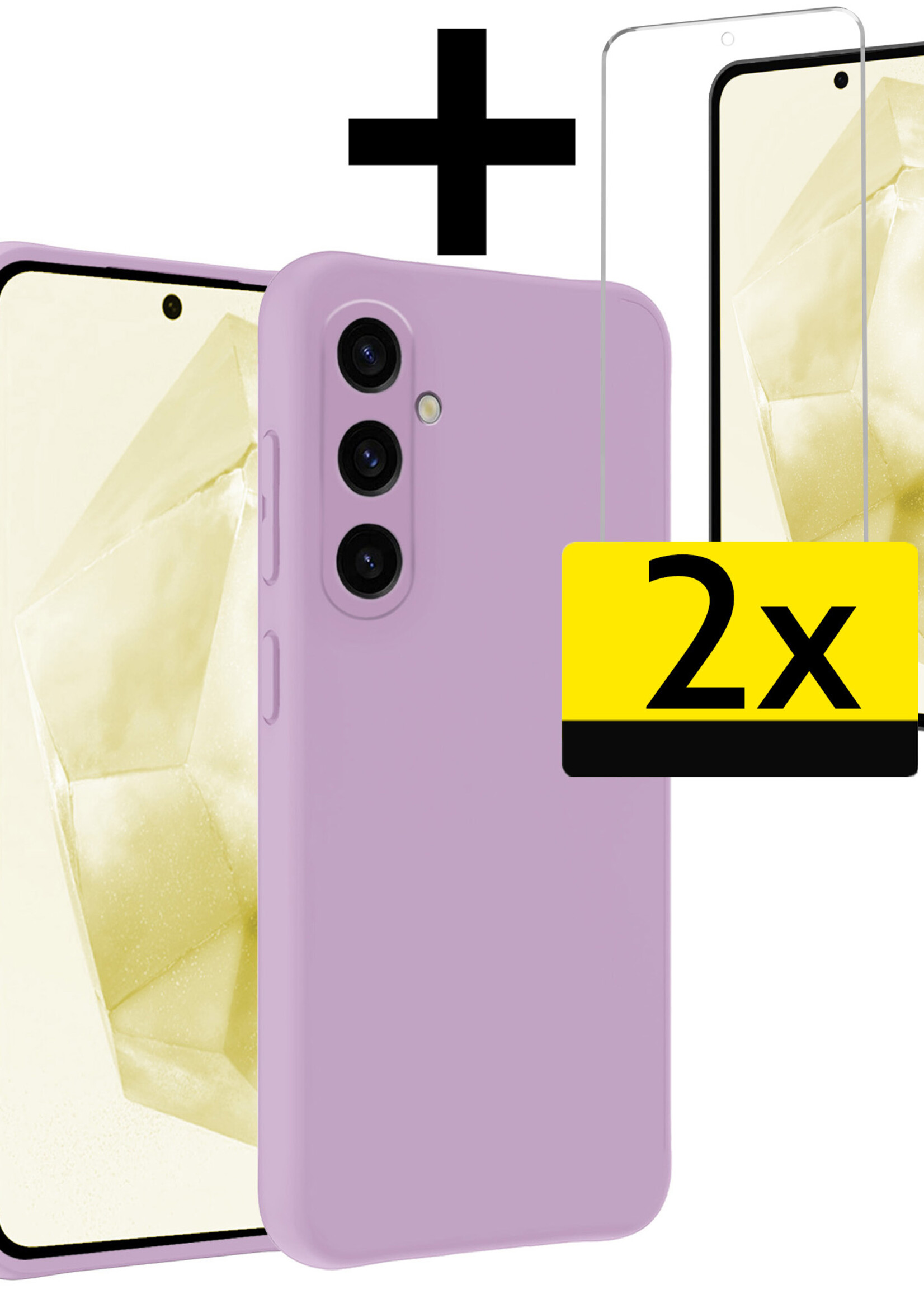 LUQ Hoesje Geschikt voor Samsung A35 Hoesje Siliconen Case Met 2x Screenprotector - Hoes Geschikt voor Samsung Galaxy A35 5G Hoes Siliconen - Lila
