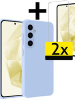 LUQ LUQ Samsung Galaxy A35 Hoesje Siliconen Met 2x Screenprotector - Lichtblauw
