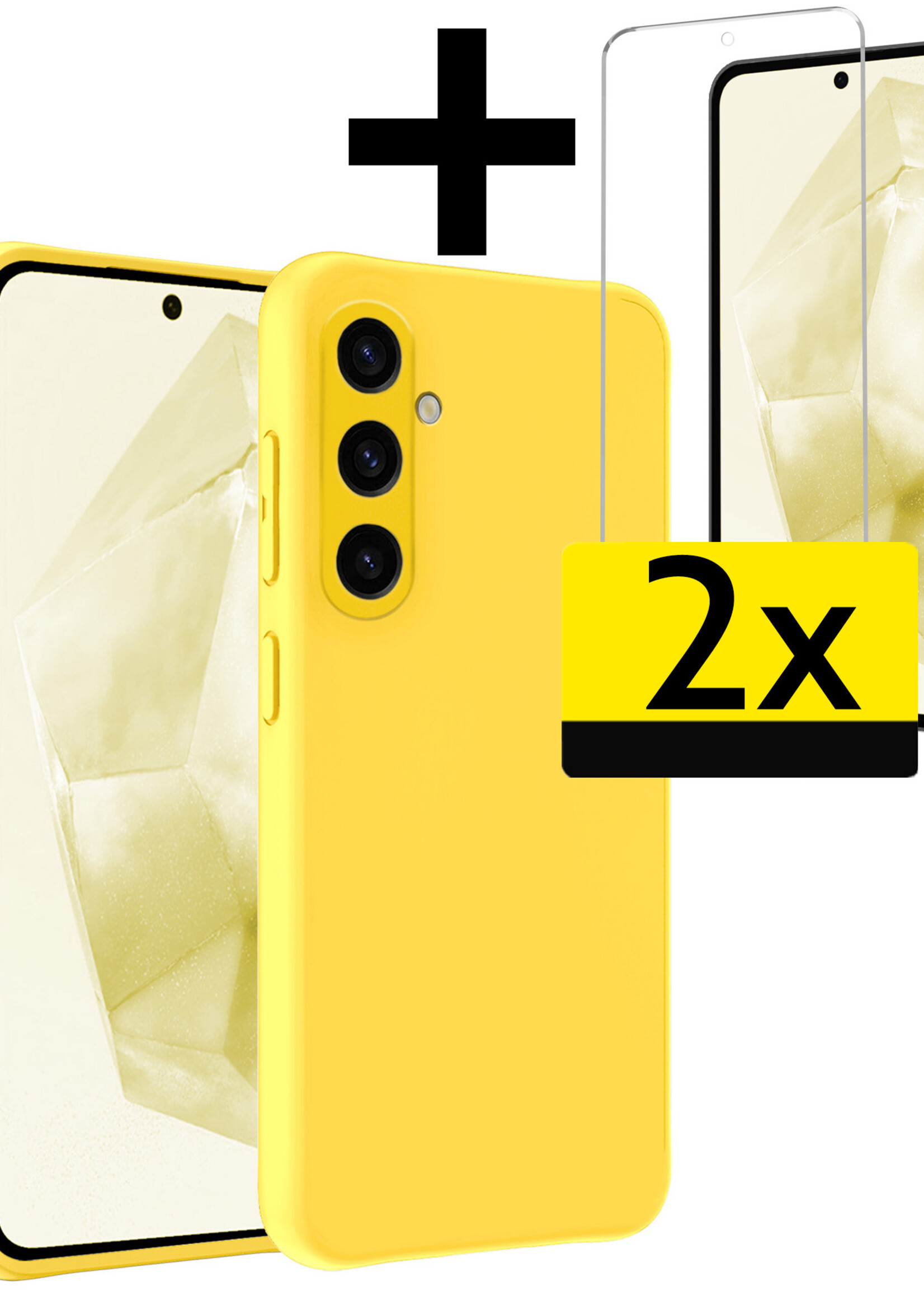 LUQ Hoesje Geschikt voor Samsung A35 Hoesje Siliconen Case Met 2x Screenprotector - Hoes Geschikt voor Samsung Galaxy A35 5G Hoes Siliconen - Geel