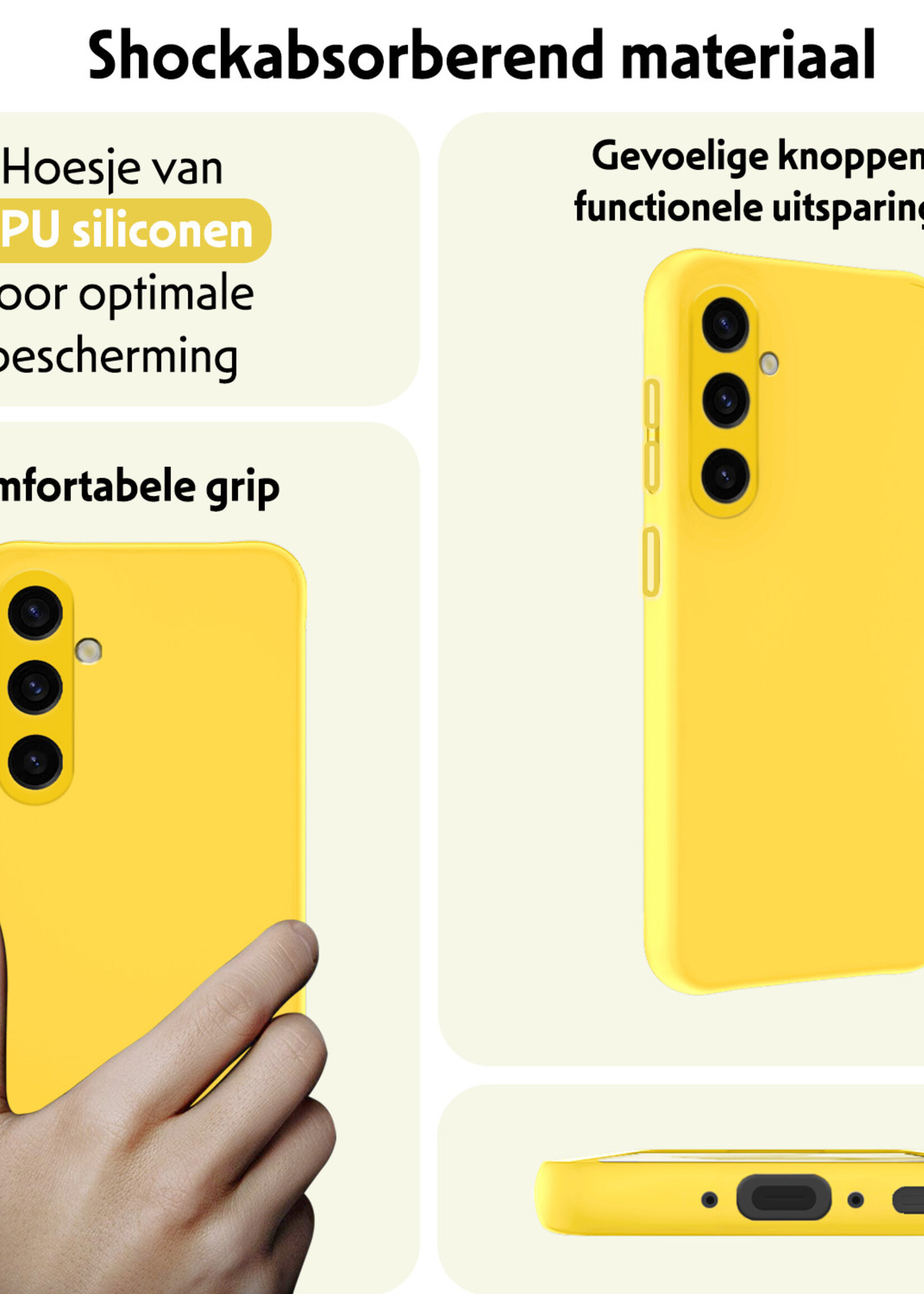 LUQ Hoesje Geschikt voor Samsung A35 Hoesje Siliconen Case Met 2x Screenprotector - Hoes Geschikt voor Samsung Galaxy A35 5G Hoes Siliconen - Geel