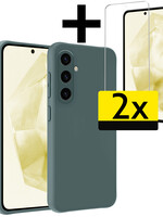 LUQ LUQ Samsung Galaxy A35 Hoesje Siliconen Met 2x Screenprotector - Donkergroen