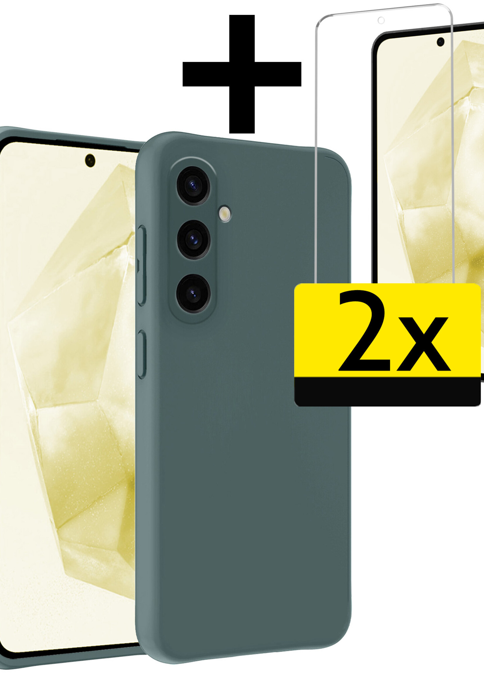 LUQ Hoesje Geschikt voor Samsung A35 Hoesje Siliconen Case Met 2x Screenprotector - Hoes Geschikt voor Samsung Galaxy A35 5G Hoes Siliconen - Donkergroen