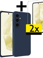LUQ LUQ Samsung Galaxy A35 Hoesje Siliconen Met 2x Screenprotector - Donkerblauw