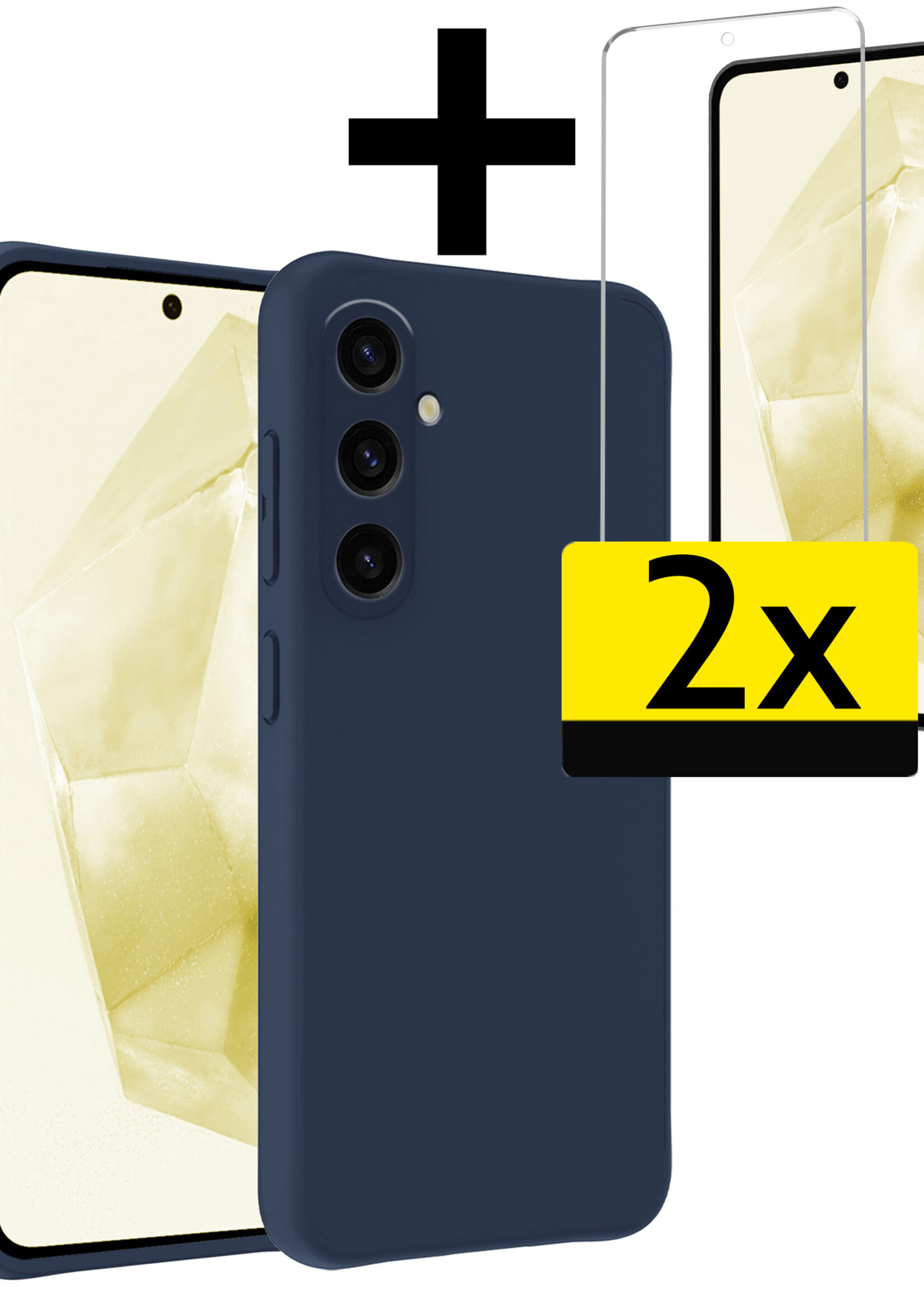 LUQ Hoesje Geschikt voor Samsung A35 Hoesje Siliconen Case Met 2x Screenprotector - Hoes Geschikt voor Samsung Galaxy A35 5G Hoes Siliconen - Donkerblauw