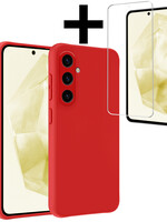 LUQ LUQ Samsung Galaxy A35 Hoesje Siliconen Met Screenprotector - Rood