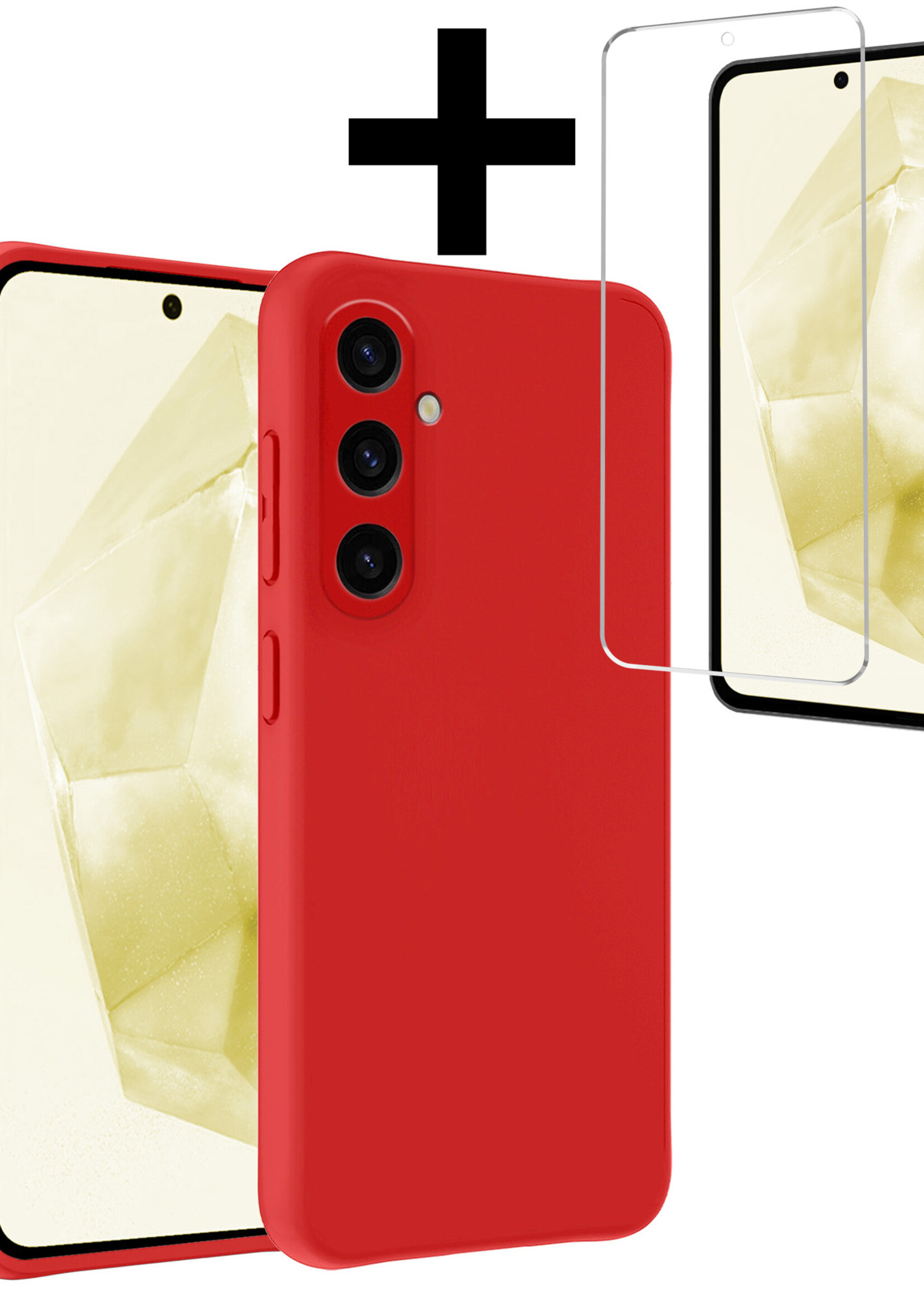 LUQ Hoesje Geschikt voor Samsung A35 Hoesje Siliconen Case Met Screenprotector - Hoes Geschikt voor Samsung Galaxy A35 5G Hoes Siliconen - Rood