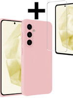 LUQ LUQ Samsung Galaxy A35 Hoesje Siliconen Met Screenprotector - Lichtroze