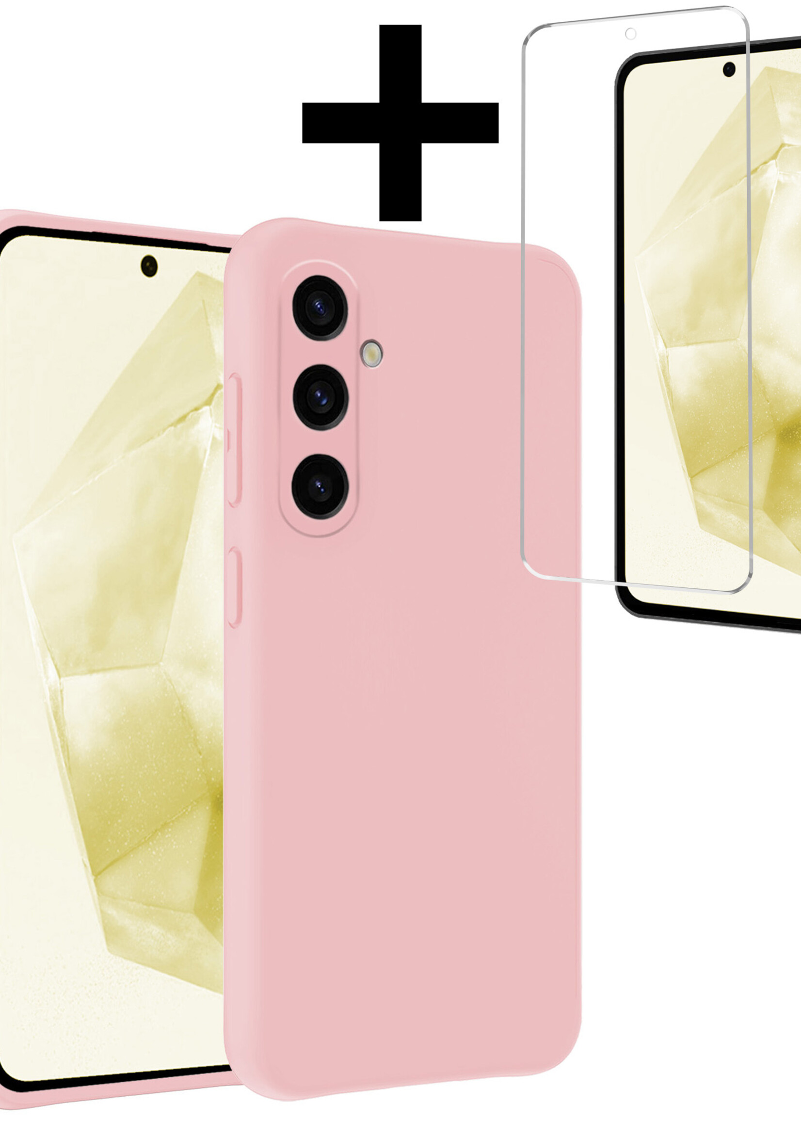 LUQ Hoesje Geschikt voor Samsung A35 Hoesje Siliconen Case Met Screenprotector - Hoes Geschikt voor Samsung Galaxy A35 5G Hoes Siliconen - Lichtroze