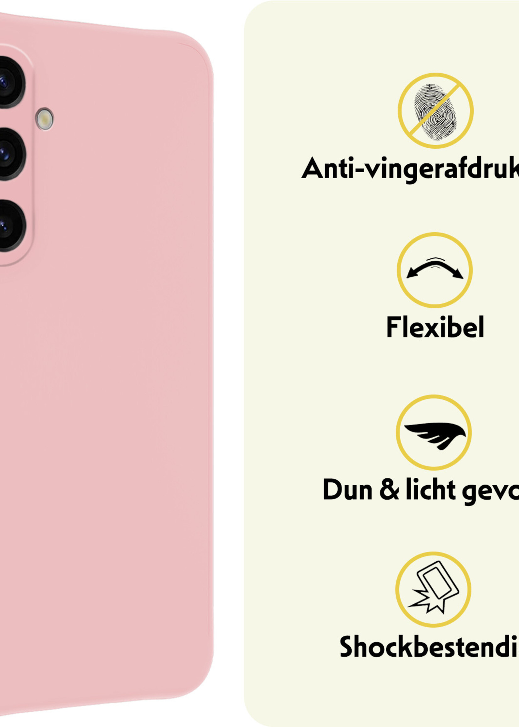 LUQ Hoesje Geschikt voor Samsung A35 Hoesje Siliconen Case Met Screenprotector - Hoes Geschikt voor Samsung Galaxy A35 5G Hoes Siliconen - Lichtroze