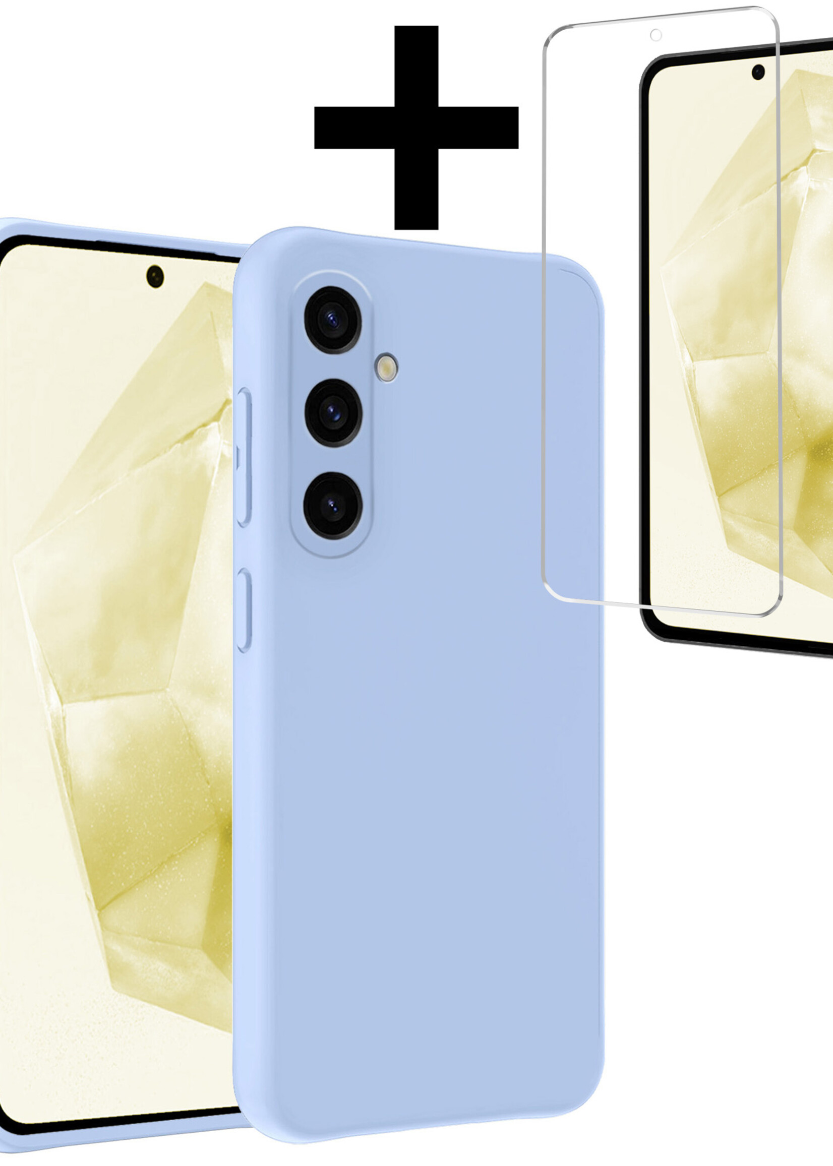 LUQ Hoesje Geschikt voor Samsung A35 Hoesje Siliconen Case Met Screenprotector - Hoes Geschikt voor Samsung Galaxy A35 5G Hoes Siliconen - Lichtblauw